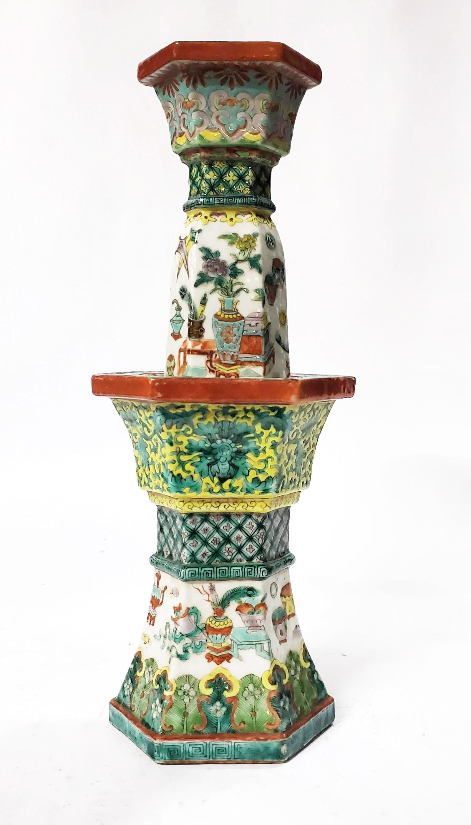 Antique Chinese Famille Verte Enameled Oil Lamp, ca. 19th c. (1 of 13)