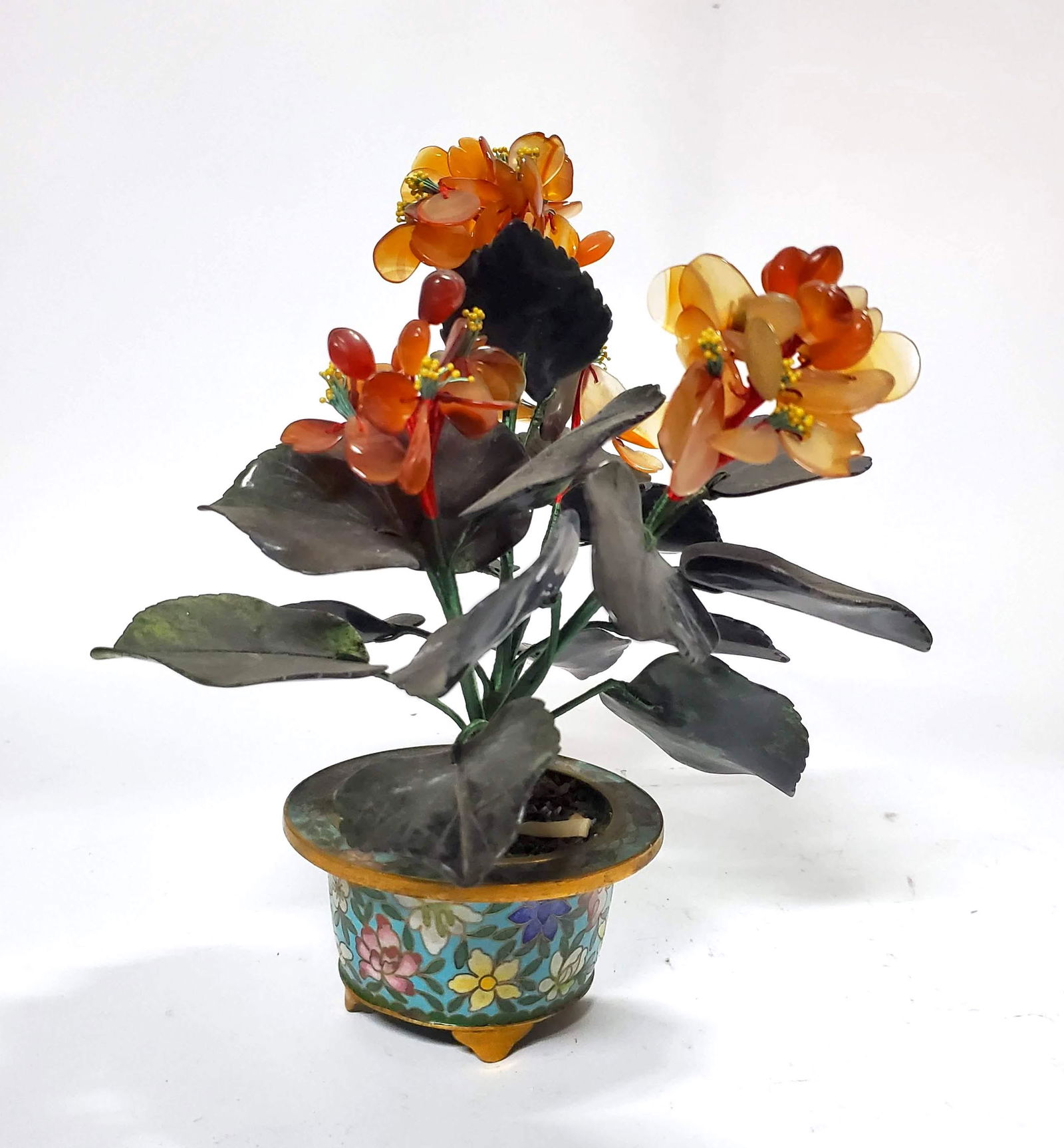 Chinese Jade Tree with Cloisonne Pot (1 of 2)