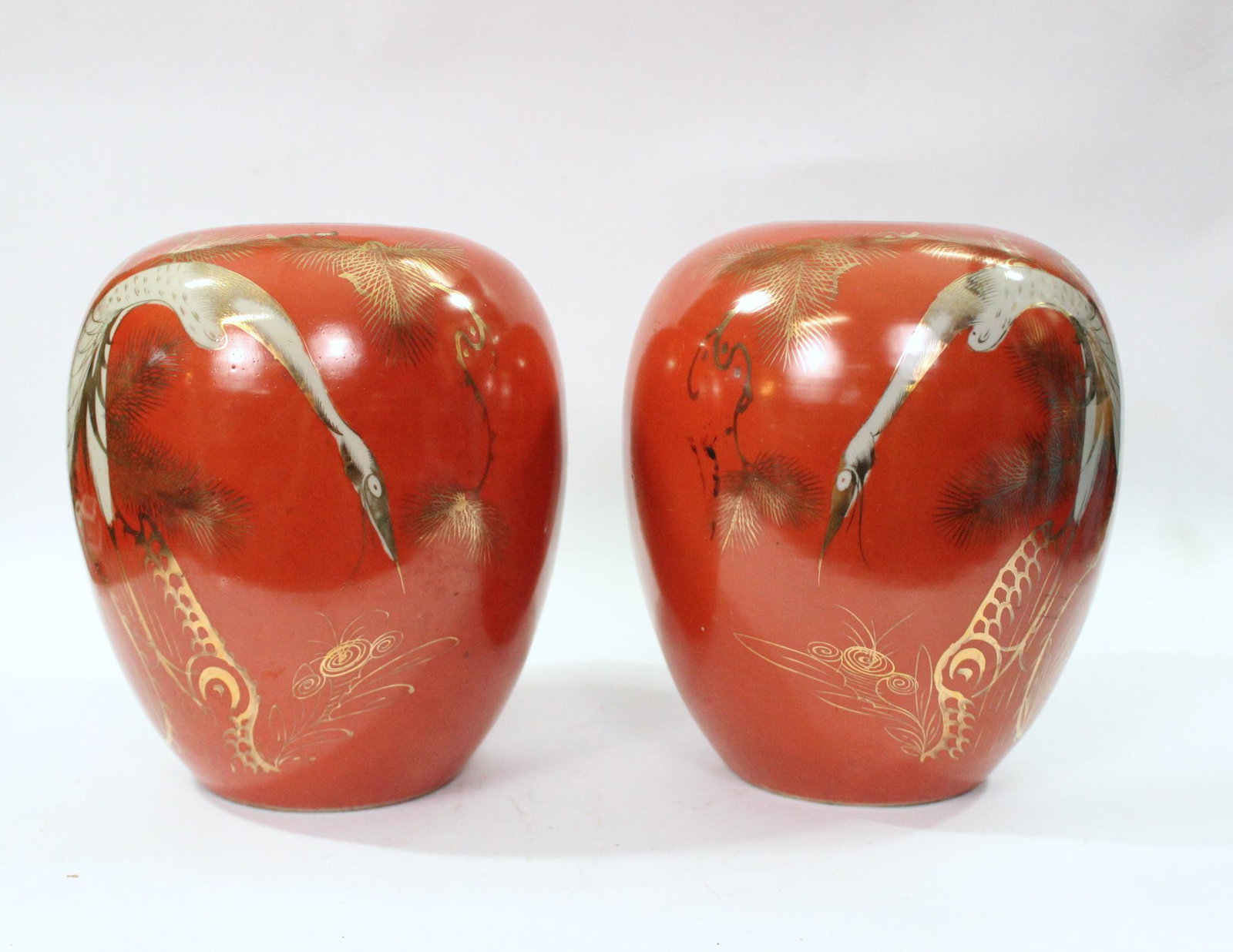 Pair of Antique Chinese Coral Ground Ginger Jars (1 of 7)