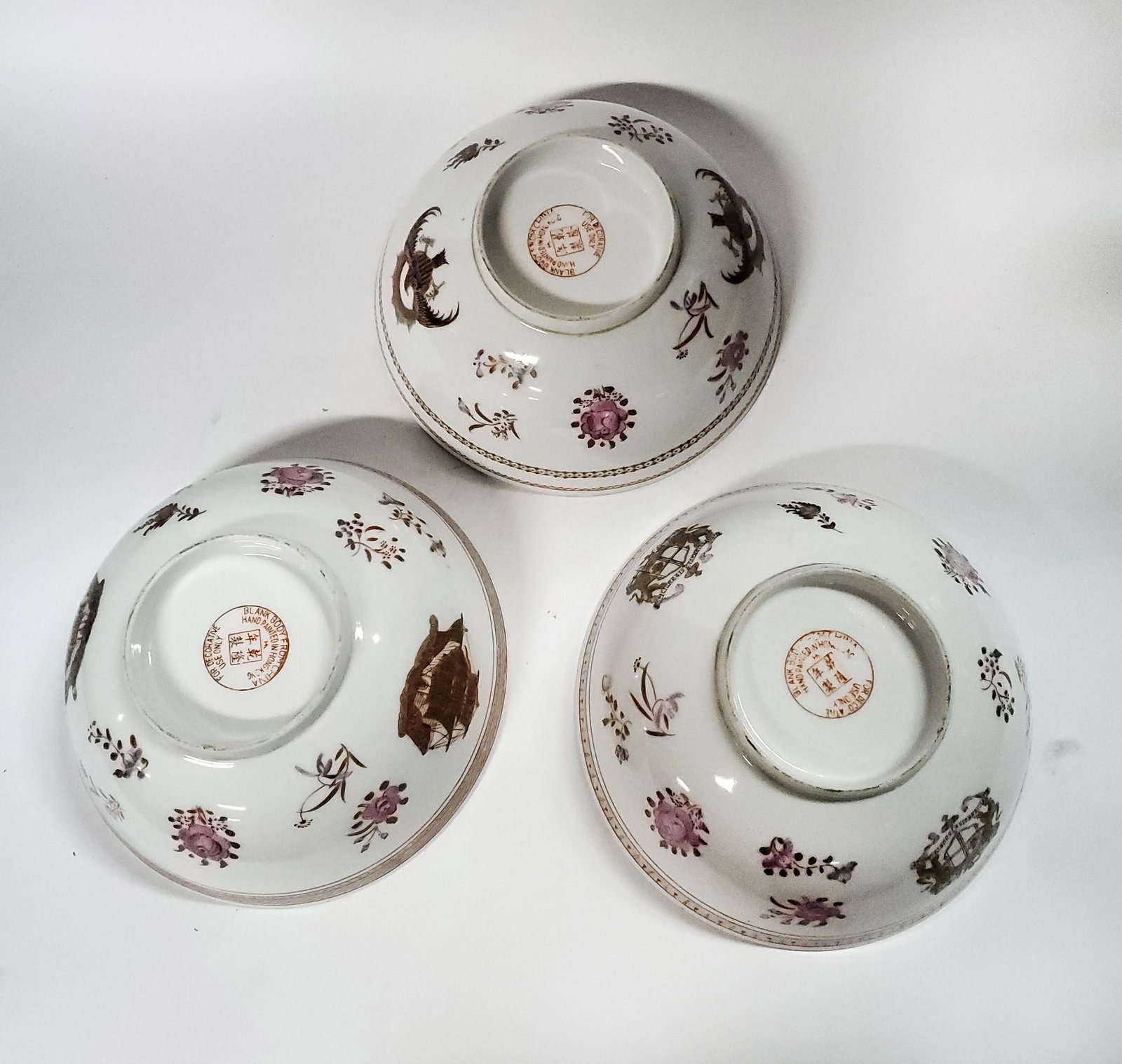 Lot of 3 Chinese Export Porcelain Americana Eagle & Crest Bowls (1 of 5)