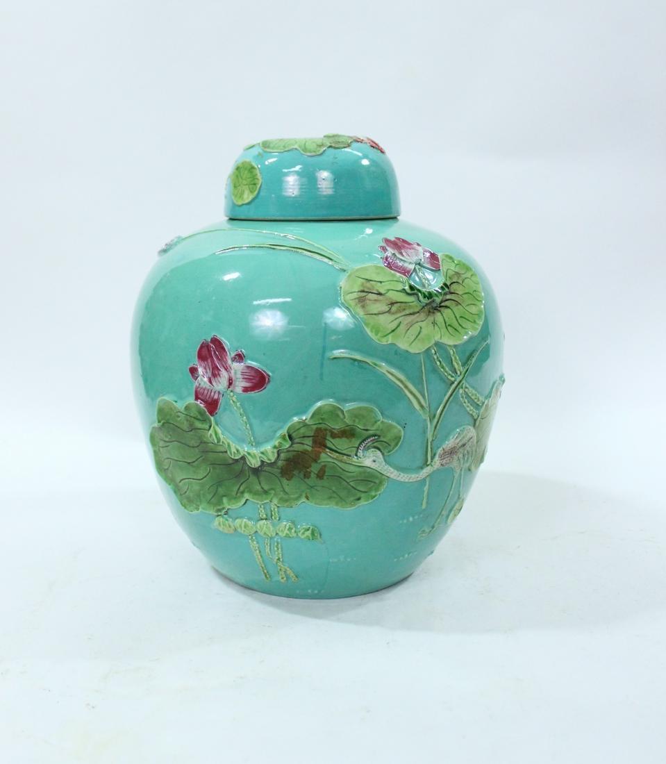 Antique Chinese Turquoise Glazed Moulded Porcelain Jar (1 of 10)