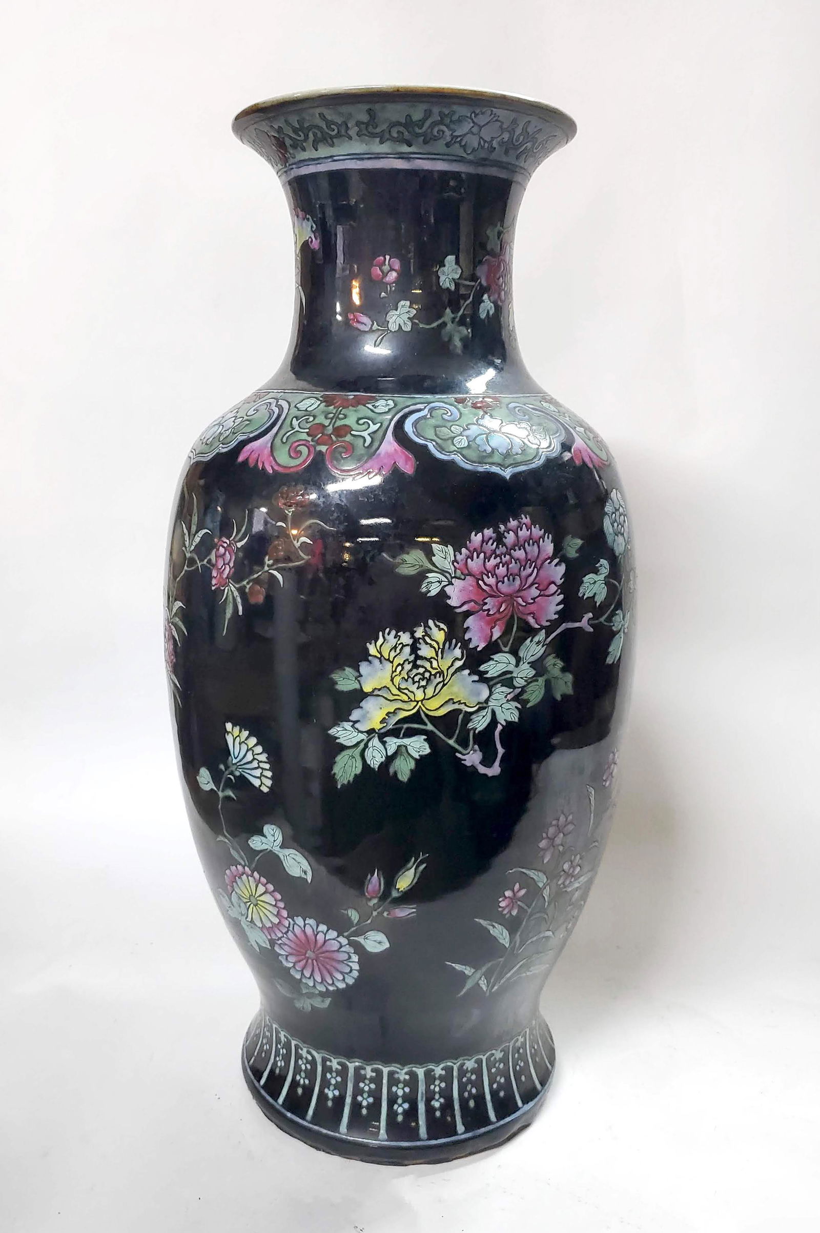Antique Chinese Enameled Black Ground Large Vase (1 of 8)