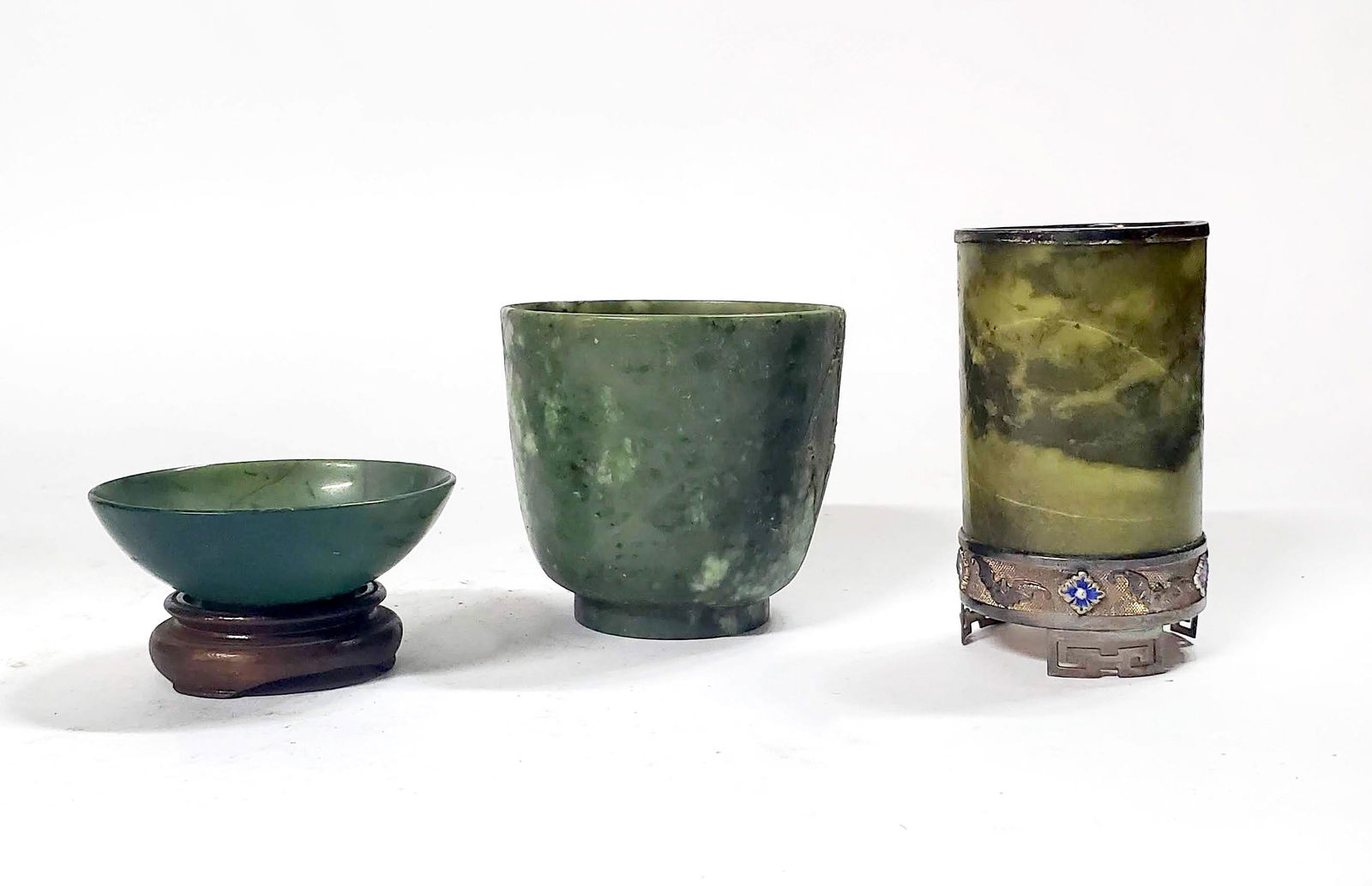 Three Antique Chinese Carved Jade Vessels (1 of 7)