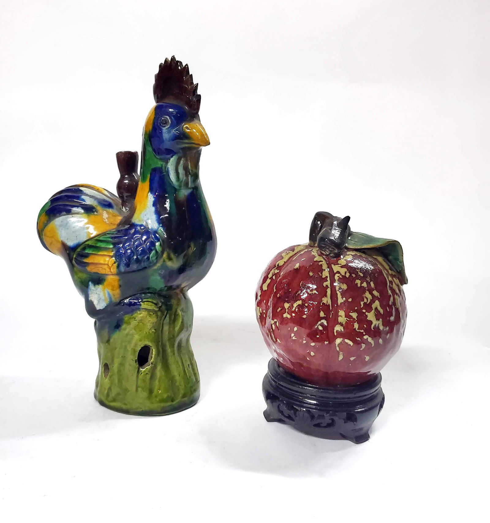 Chinese Ceramic Rooster & Apple Figurines (1 of 7)