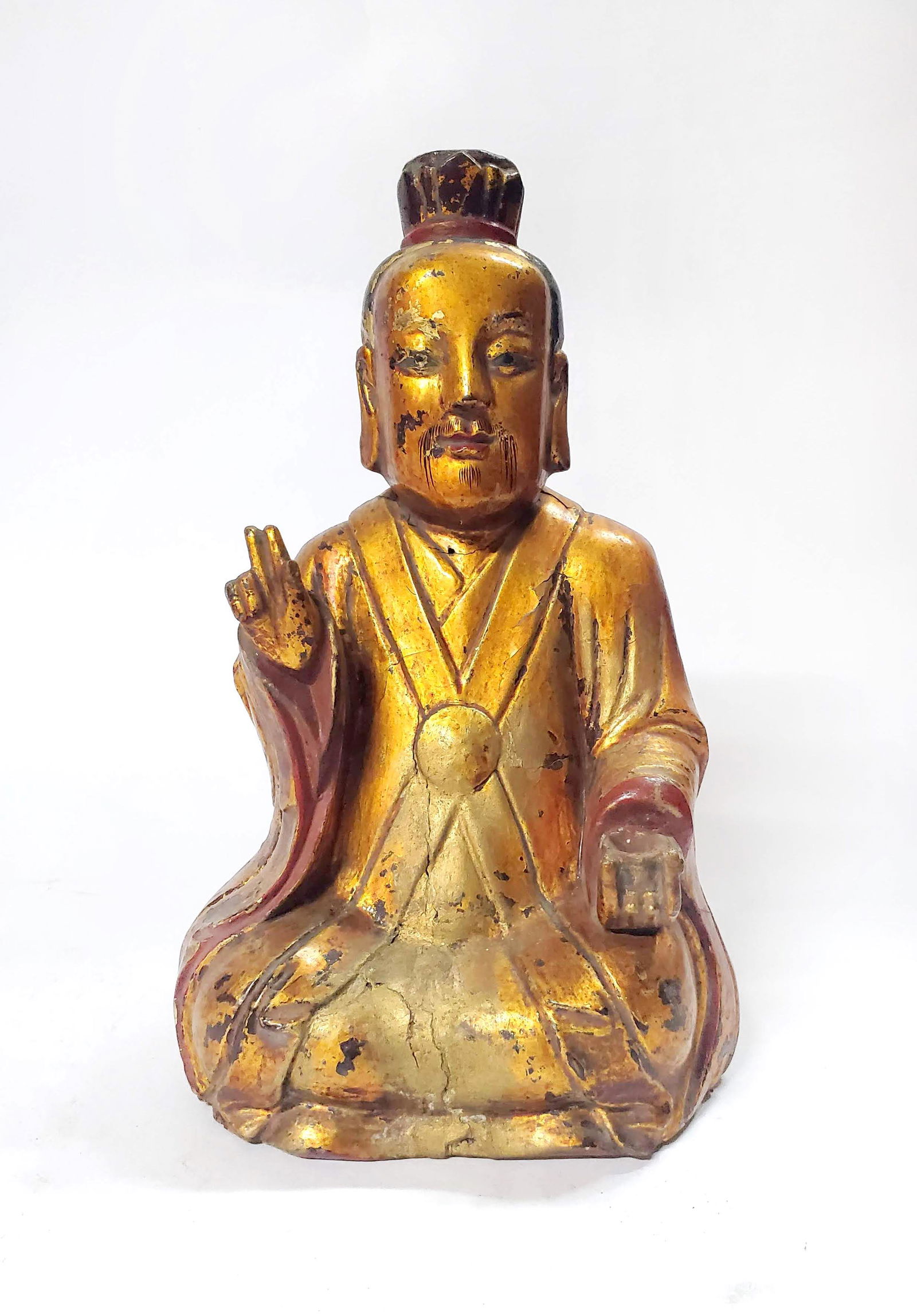 Antique Chinese Gilded Carved Wood Buddha Statue (1 of 4)