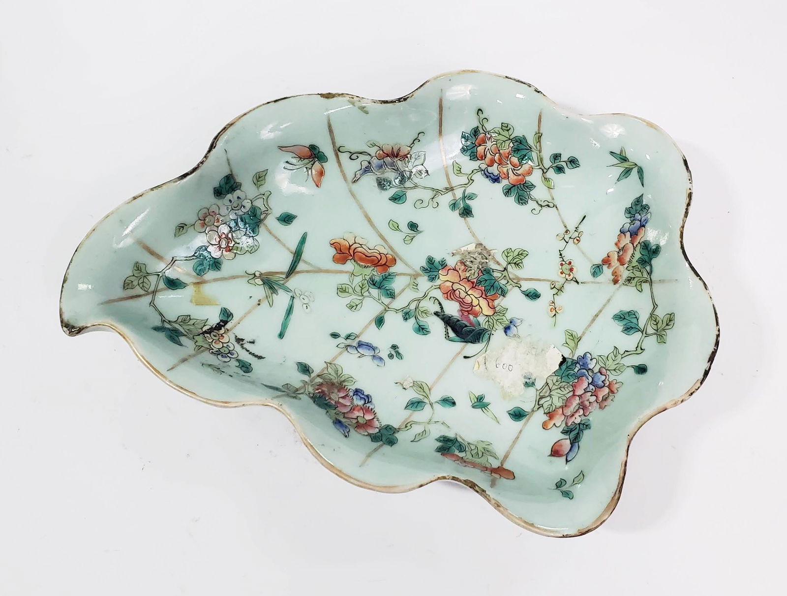 Antique Chinese Celadon Glazed & Enameled Leaf Platter (1 of 8)