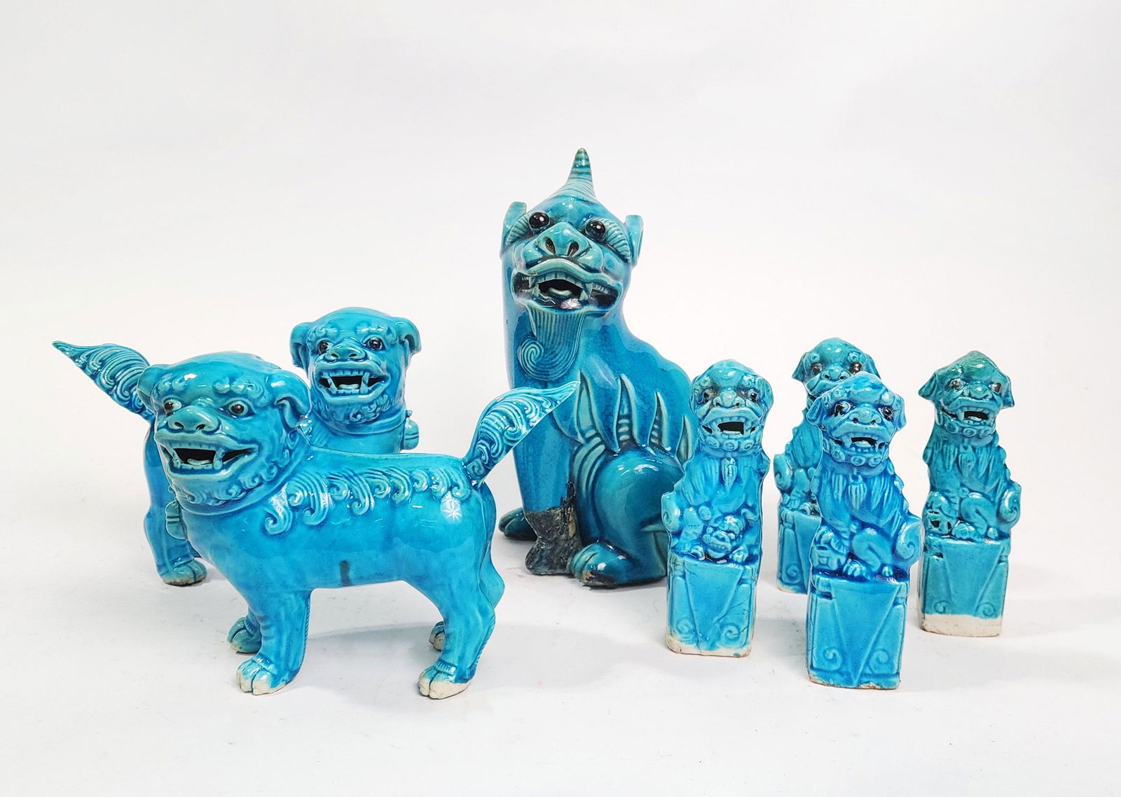 Lot of 7 Chinese Turquoise Glazed Foo Dogs (1 of 13)