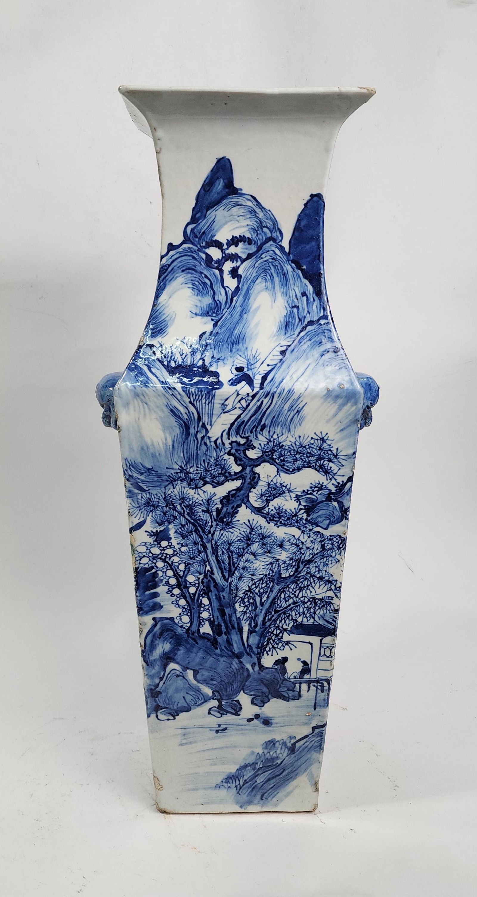 Antique Chinese Blue & White Square Porcelain Large Vase (1 of 19)