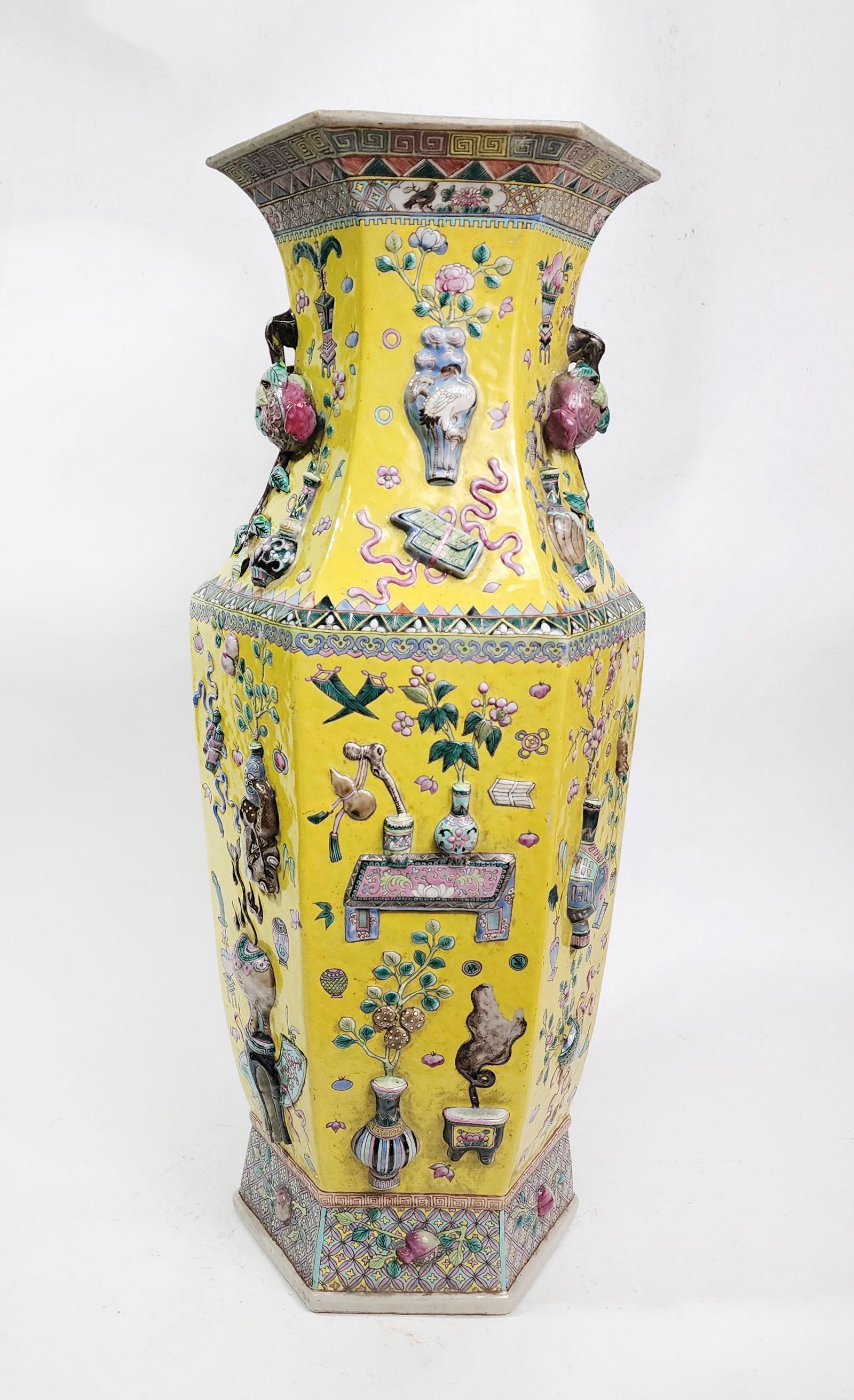 Antique Chinese Moulded Yellow Ground Large Vase (1 of 16)