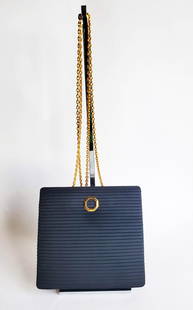 Pascal Morabito Black Satin Evening Bag, ca. 1980s: Pascal Morabito Paris Black Satin Evening Bag, ca. 1980s. Made in France. Gold plated hallmarked hardware and chain.