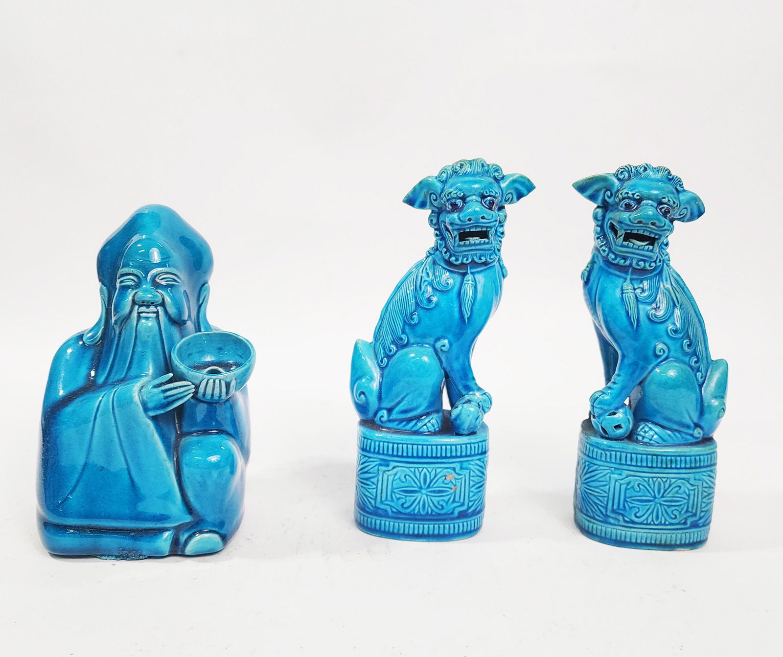 Chinese Turquoise Glazed Man & Foo Dog Figures (1 of 4)
