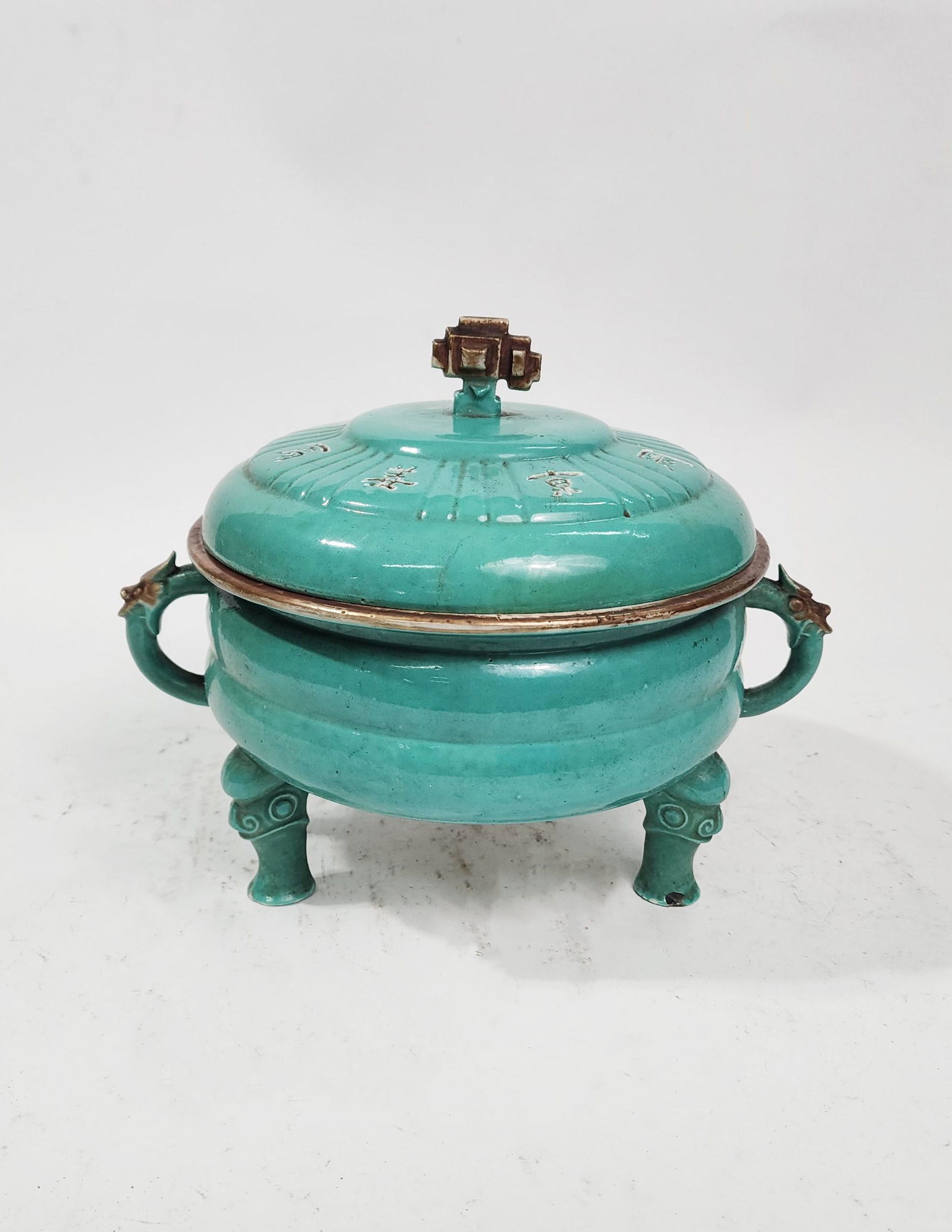 Antique Chinese Turquoise Glazed Porcelain Covered Bowl (1 of 12)