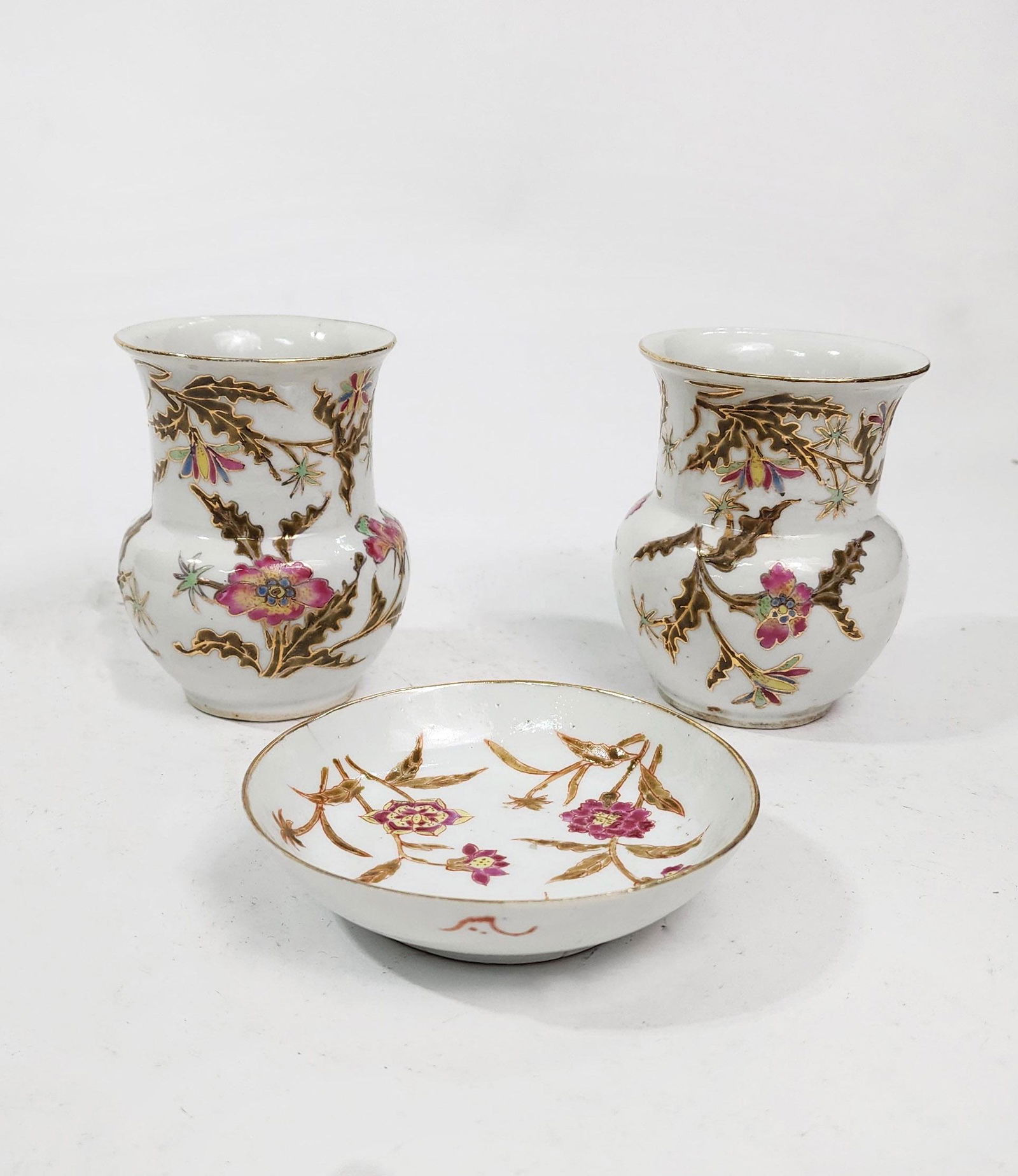 Pair of Antique Chinese Porcelain Vases & Small Dish (1 of 9)