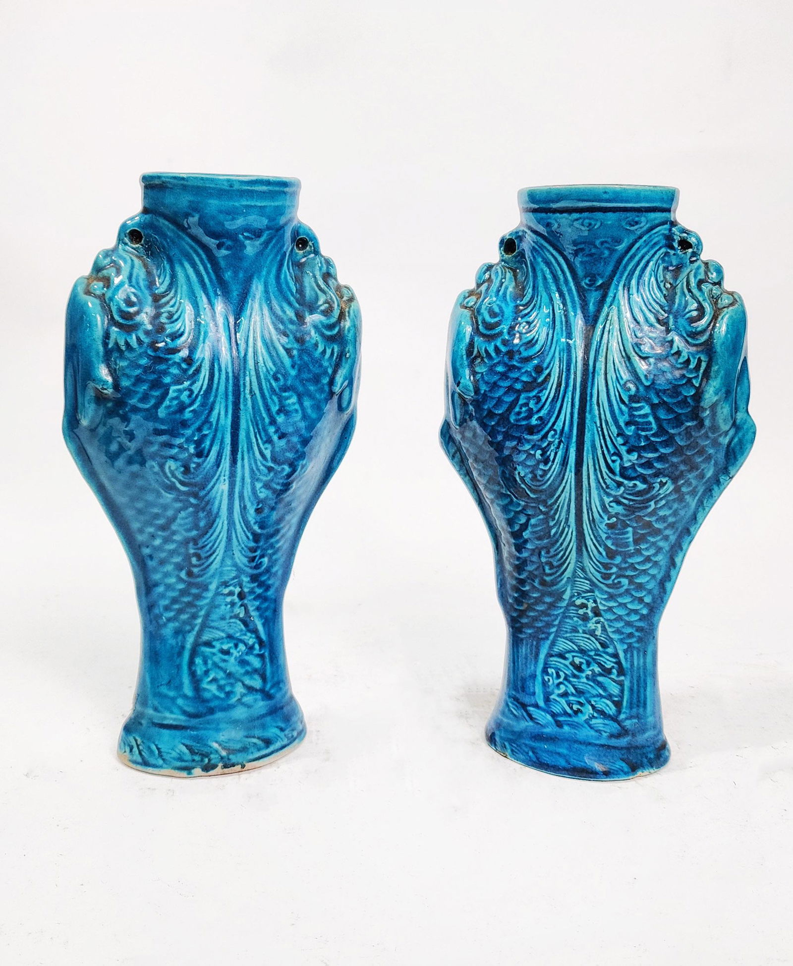 Pair of Chinese Turquoise Glazed Porcelain Vases (1 of 3)
