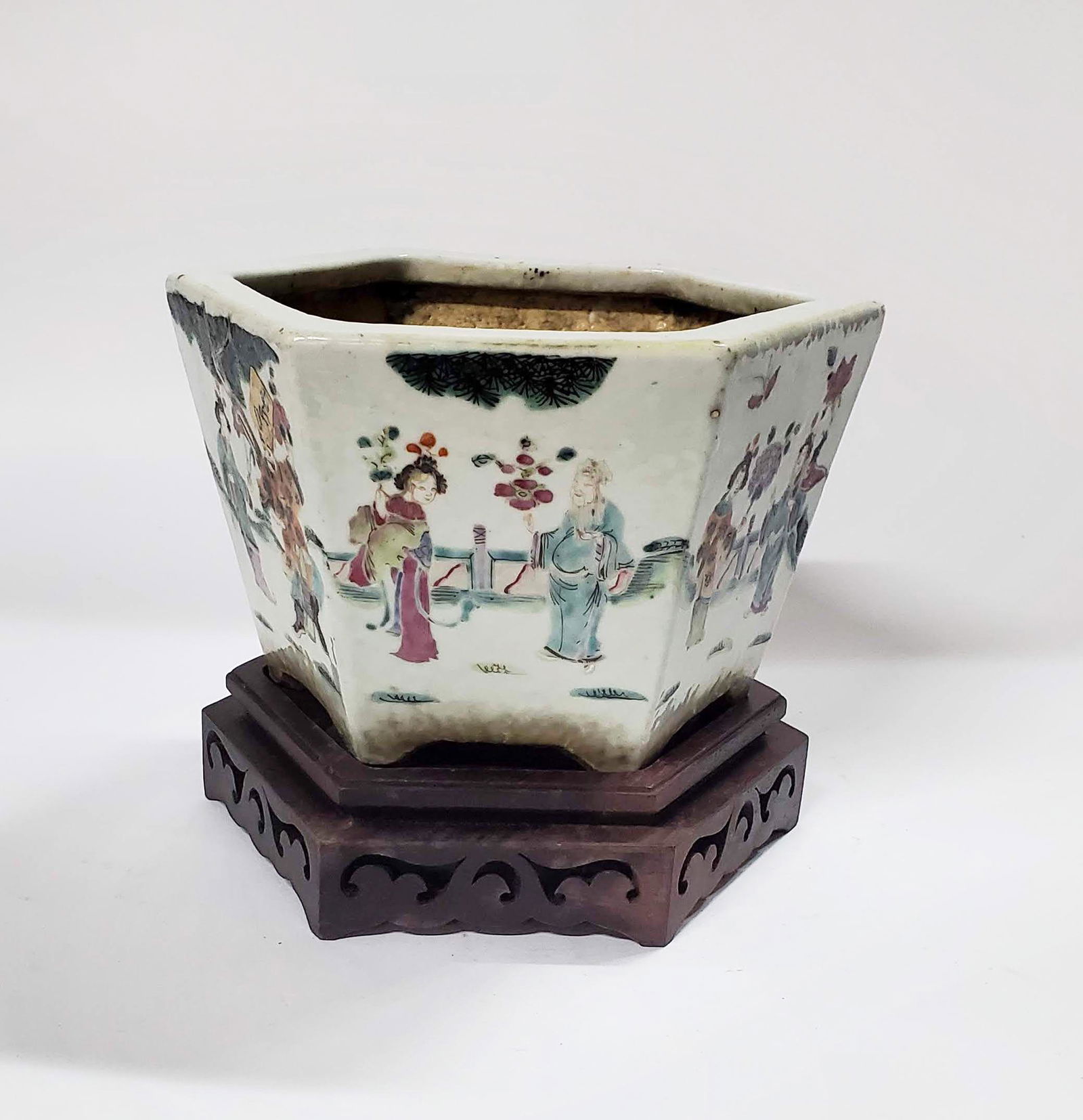 Antique Chinese Famille Rose Hexagon Planter (1 of 7)