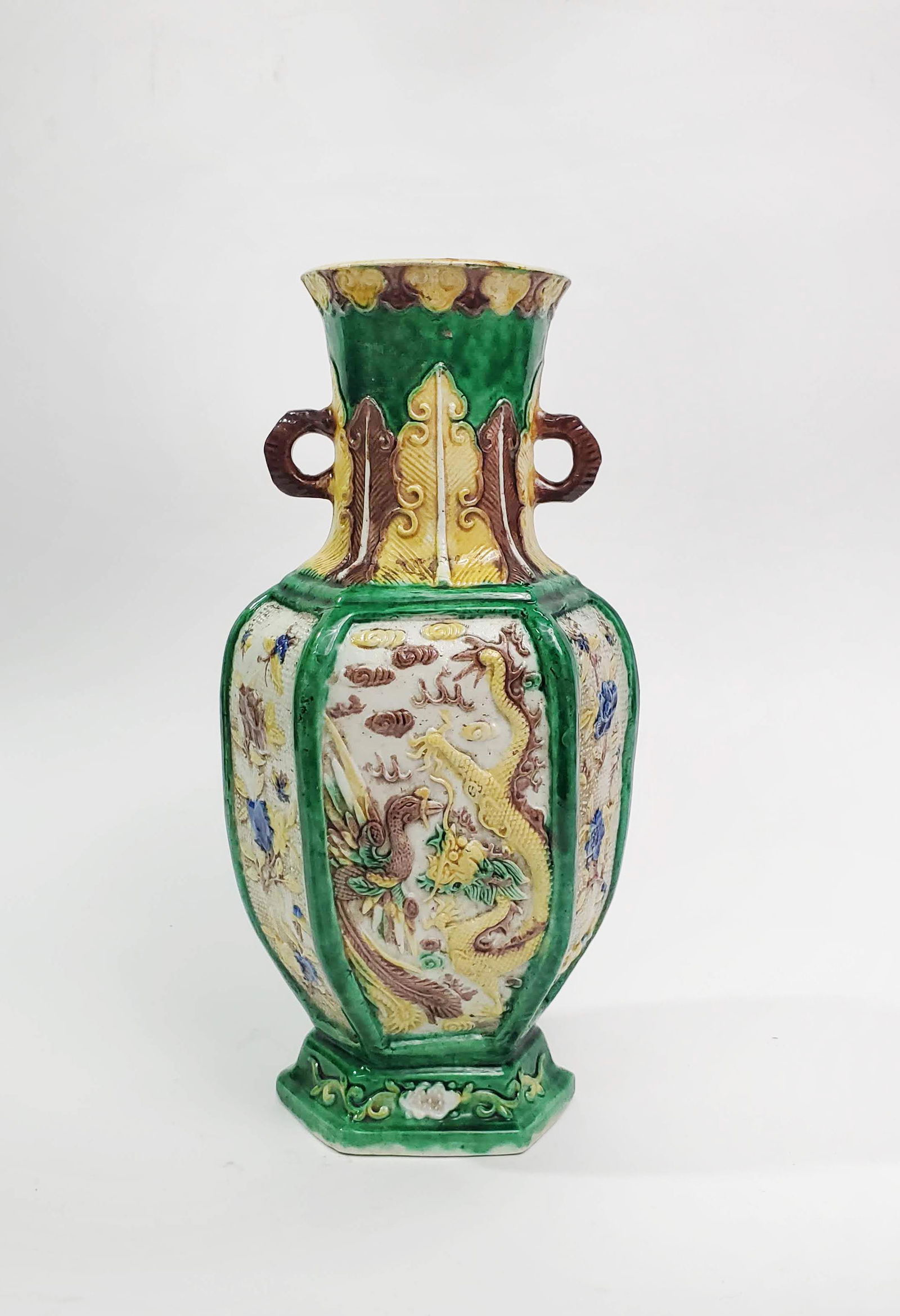 Antique Chinese Sancai Glazed Dragon Moulded Vase (1 of 8)