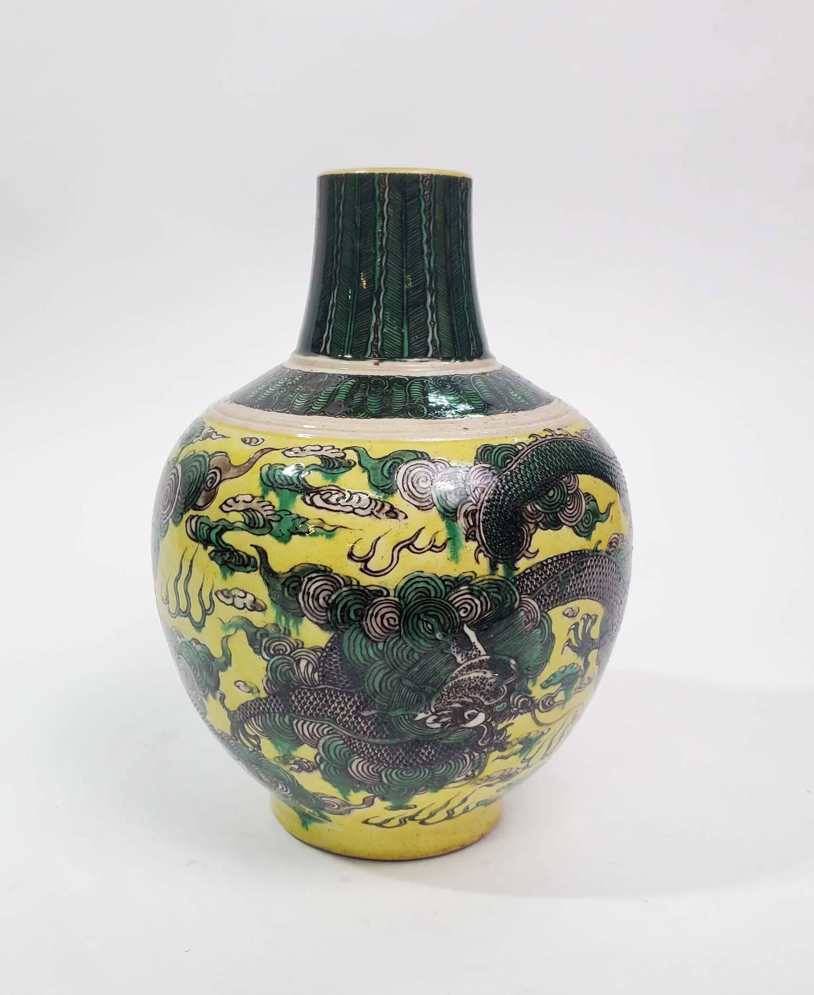 Antique Chinese Yellow & Green Glazed Dragon Vase (1 of 4)
