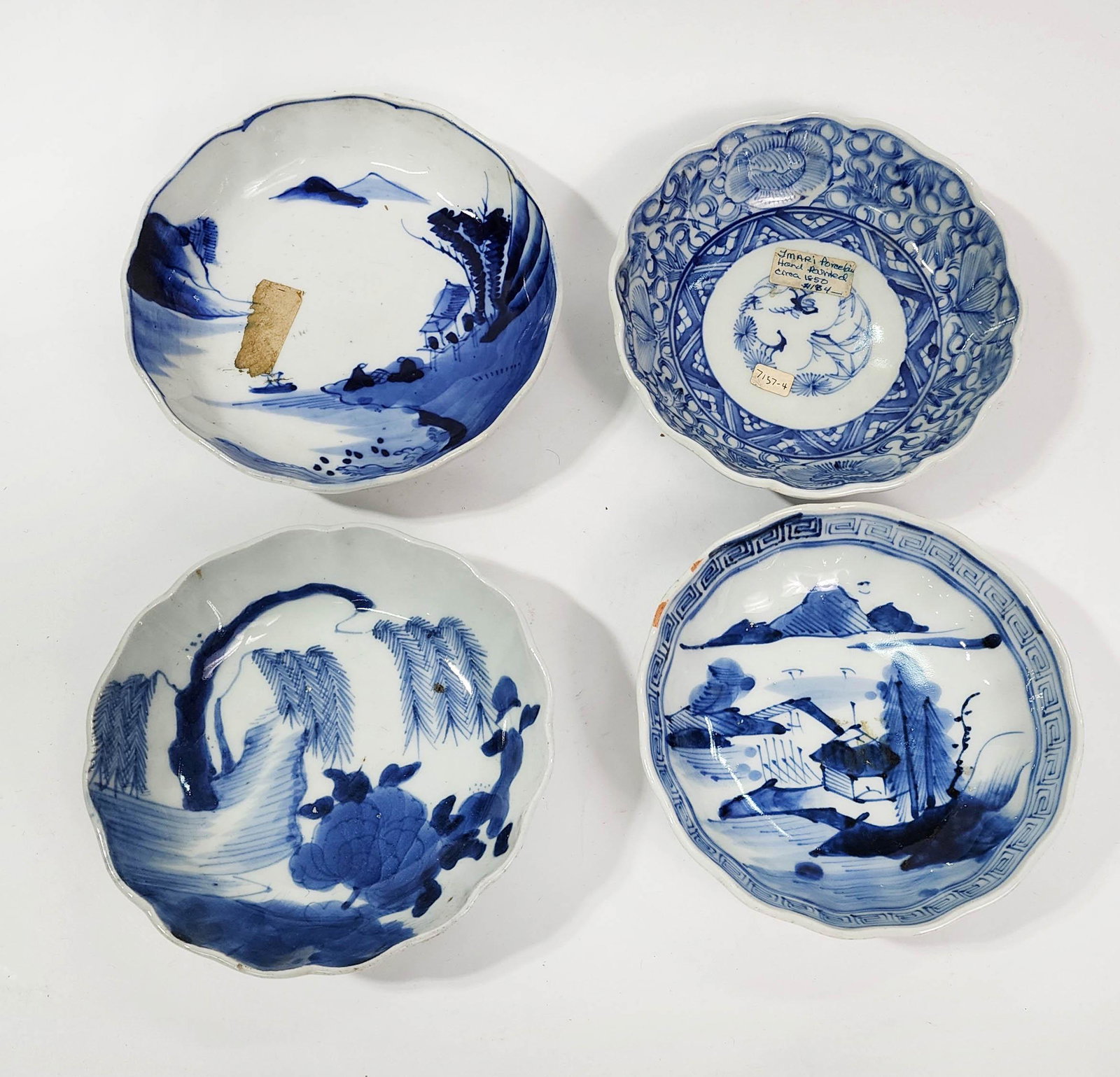 Lot of 4 Antique Japanese Imari Blue & White Bowls: Lot of 4 Japanese Export Imari Blue & White Bowls, ca. 19th century. Largest d. 6 inches.