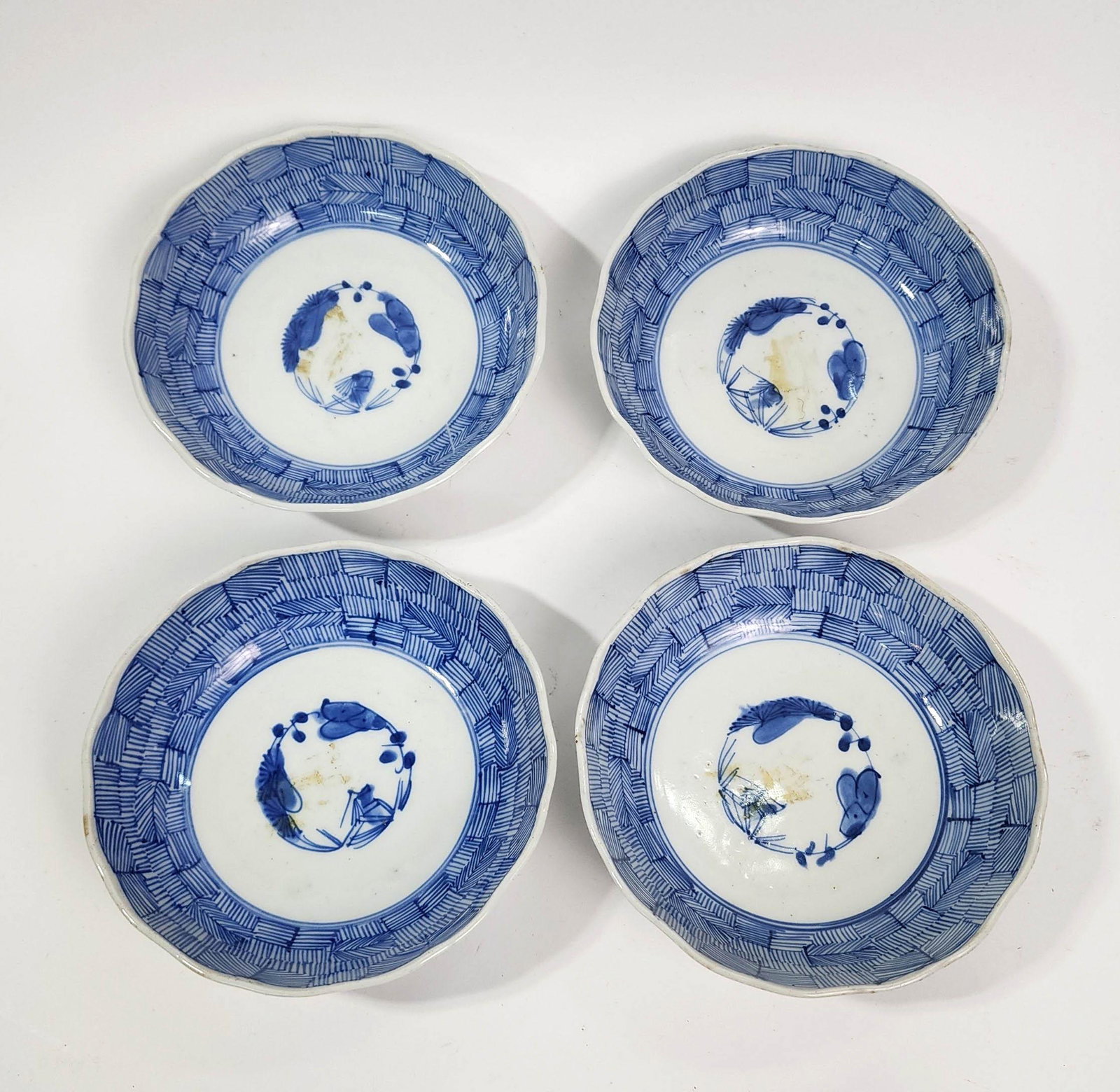 Set of 4 Antique Japanese Export Imari Blue & White Bowls: Set of 4 Japanese Export Imari Blue & White Bowls, ca. 19th century. Largest d. 6 inches, d. 1.75 inches.