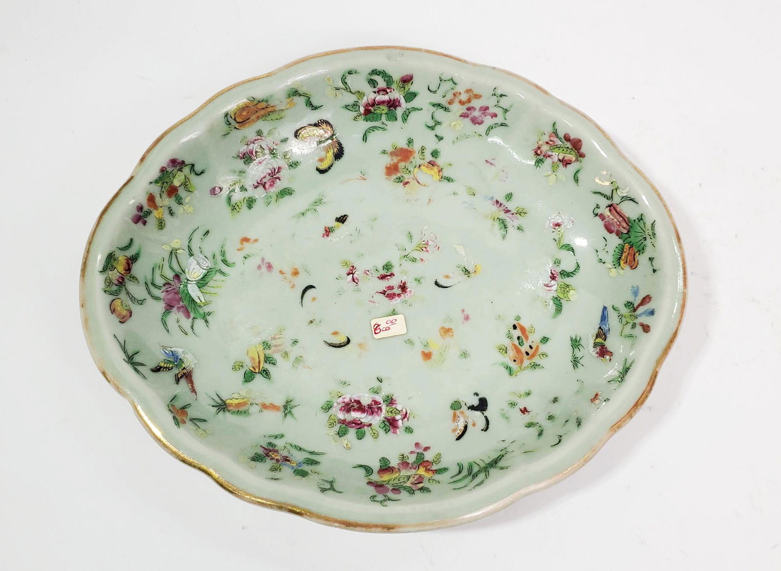Antique Chinese Celadon Glazed & Enameled Oval Platter (1 of 4)