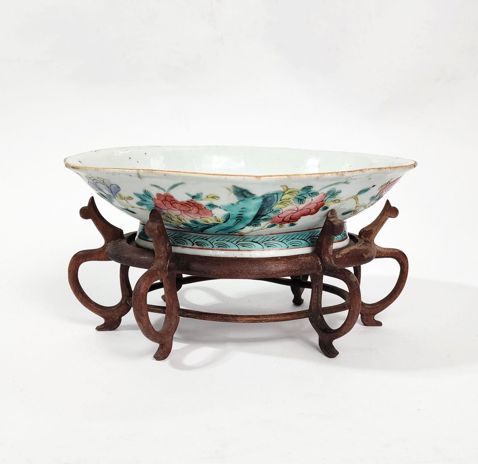 Antique Chinese Oval Platter with Wooden Stand (1 of 8)