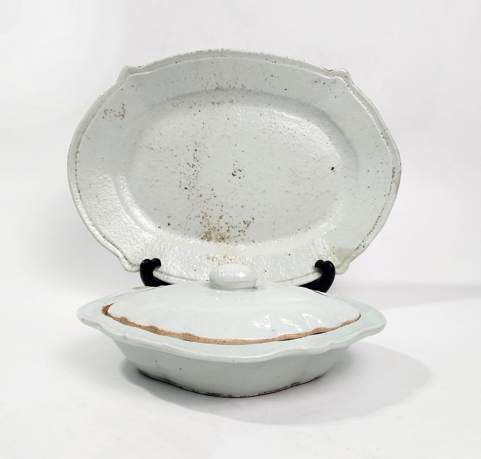 Antique Chinese Export White Porcelain Covered Dish & Platter (1 of 14)