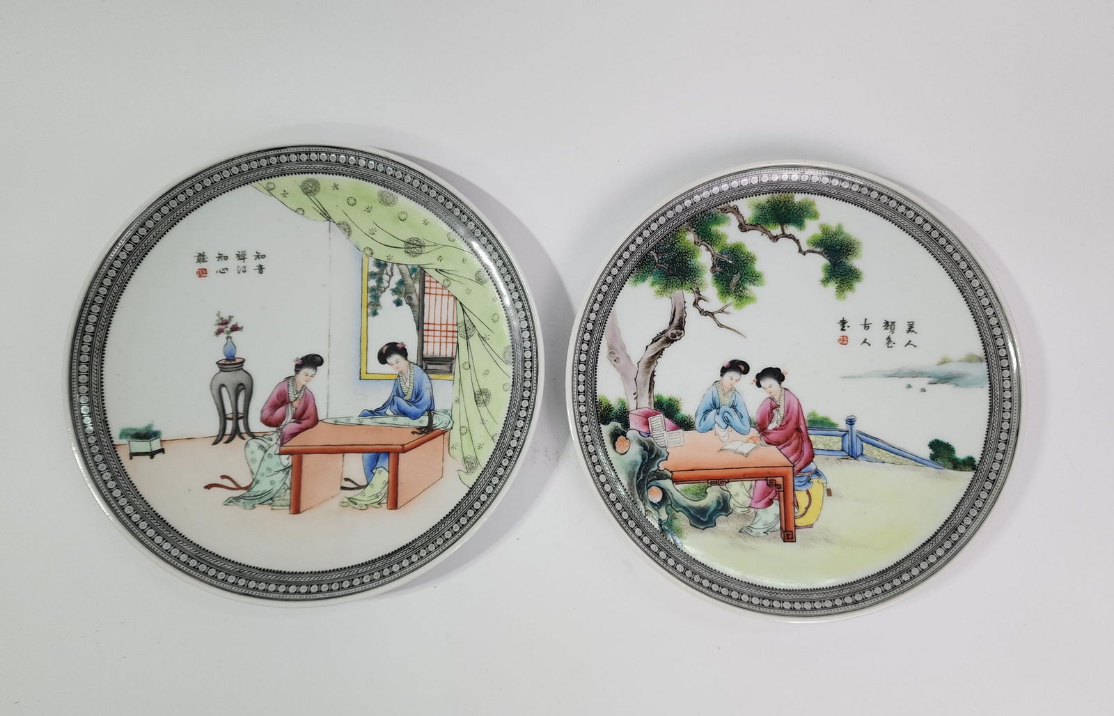 Pair of Chinese Republic Famille Rose Hand Painted Wall Plates (1 of 13)