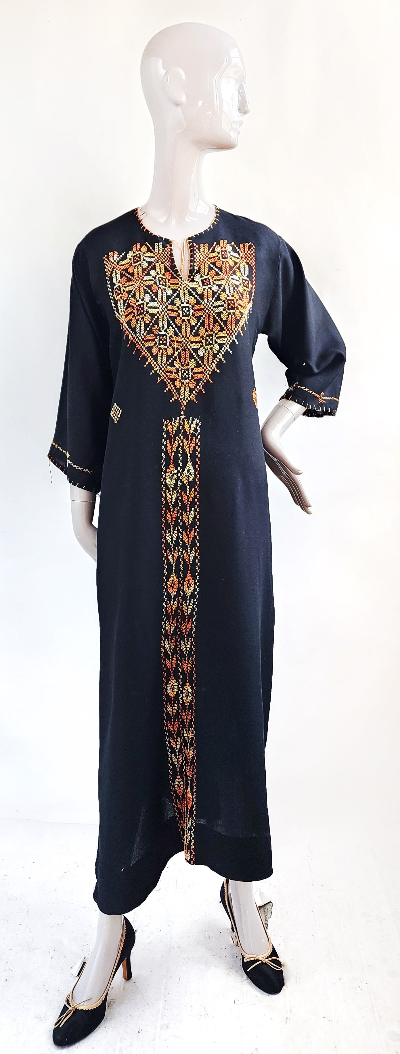 Cross Stitch Embroidered Hand Made Ethnic Caftan Dress (1 of 4)