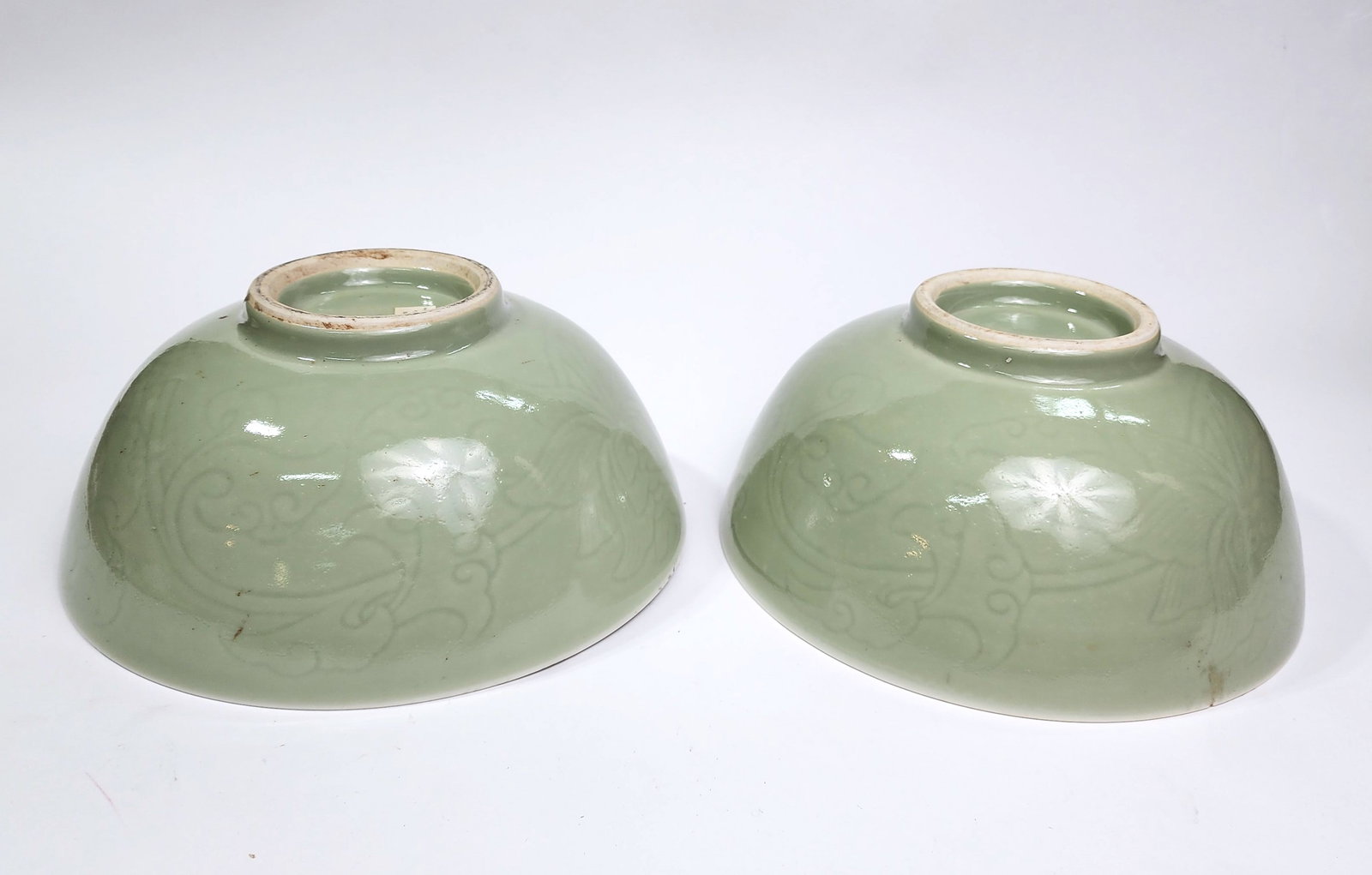 Pair of Chinese Export Celadon Glazed Large Bowls (1 of 6)