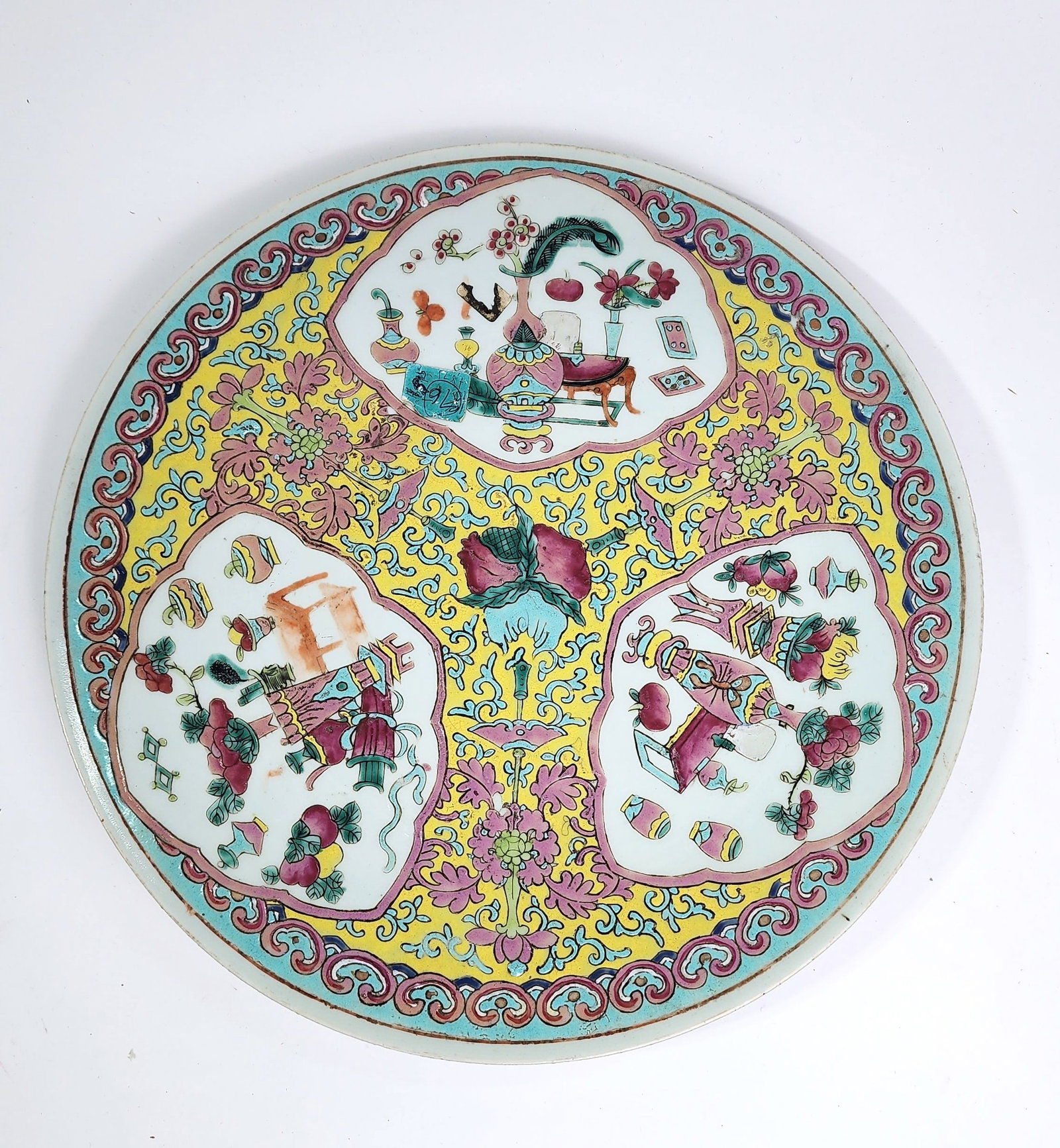 Antique Chinese Yellow Ground Porcelain Large Plate (1 of 7)