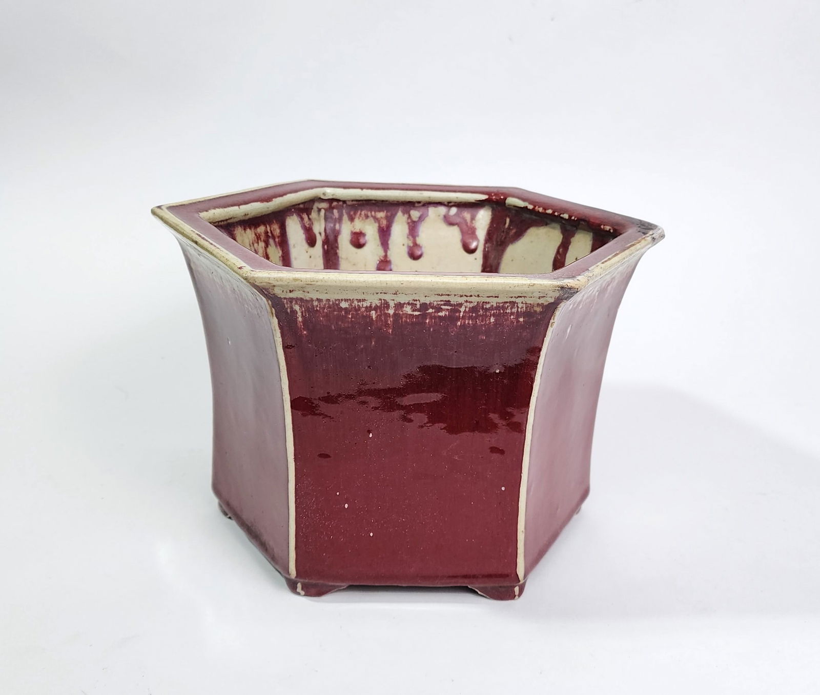 Antique Chinese Copper Red Glazed Porcelain Hexagonal Planter (1 of 10)
