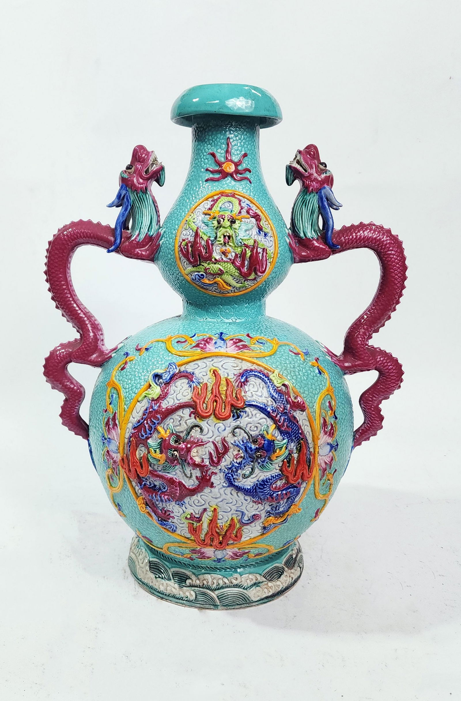 Antique Chinese Turquoise Ground Moulded Dragon Vase (1 of 15)