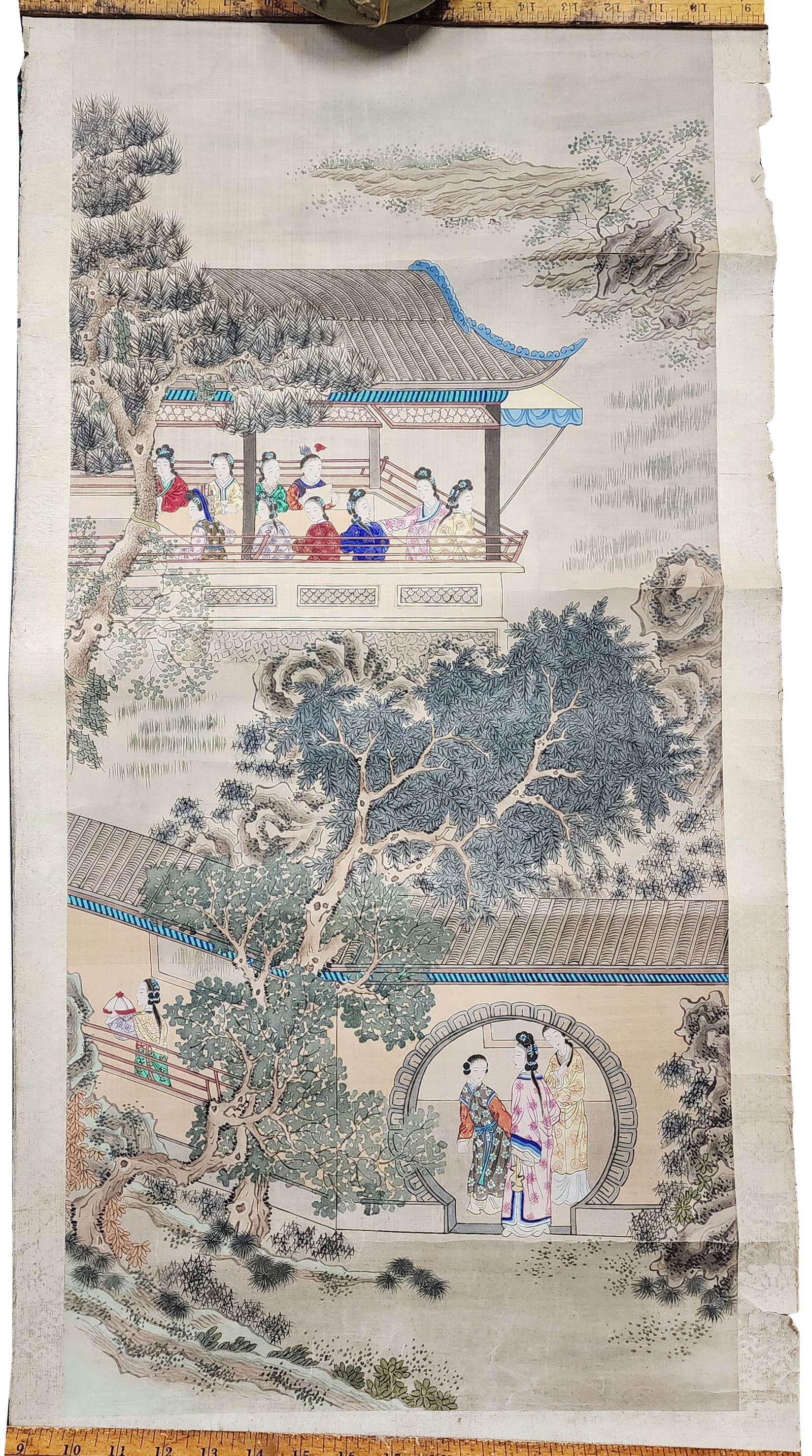 Antique Chinese Silk Scroll Painting of Landscape with Figures (1 of 4)