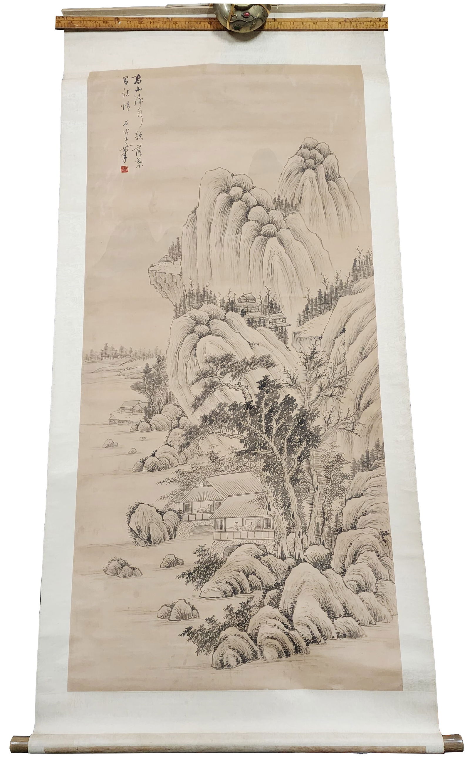 Antique Chinese Silk Scroll Painting of Landscape (1 of 2)