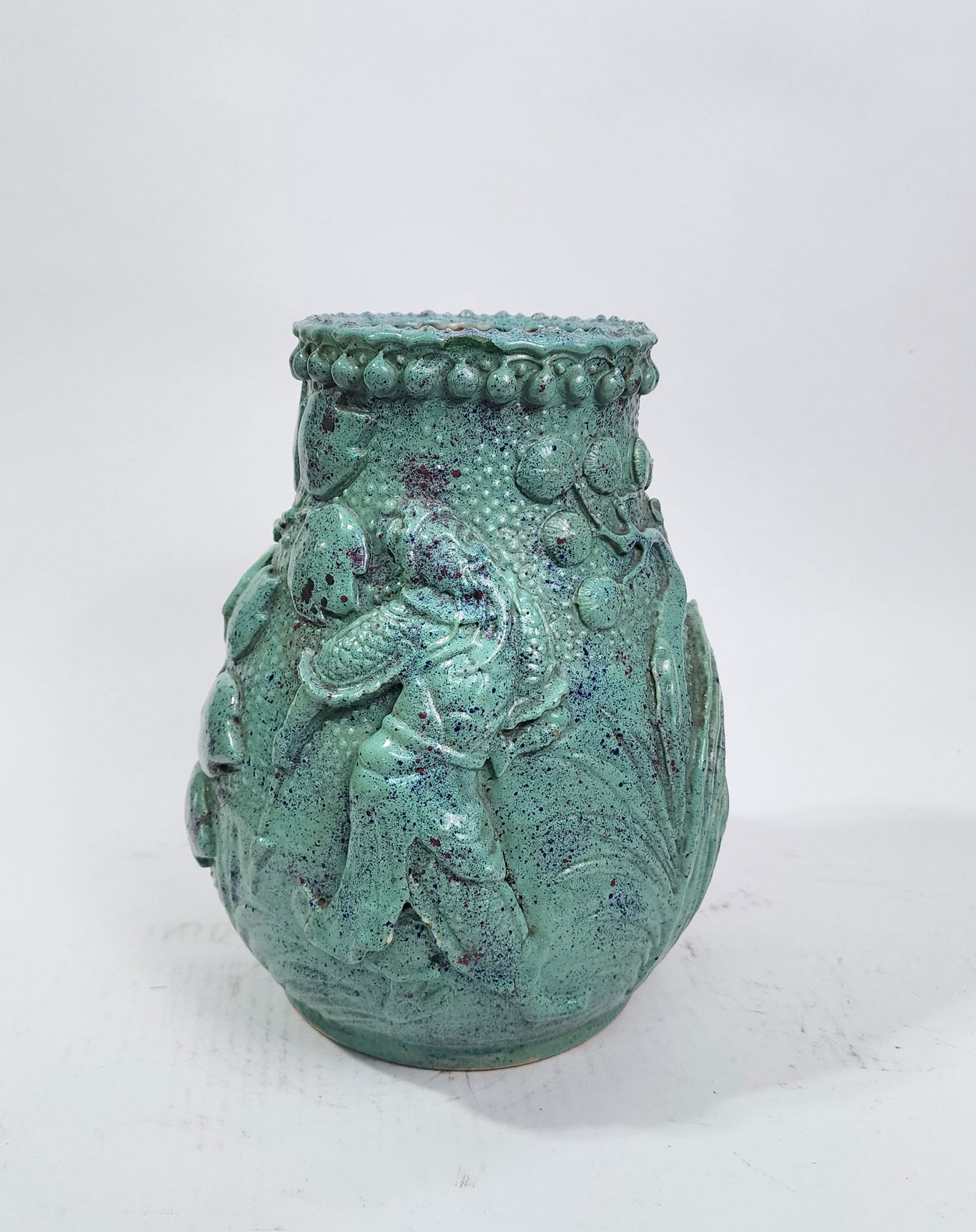 Antique Chinese Nanking Turquoise Glazed Relief Vase (1 of 11)