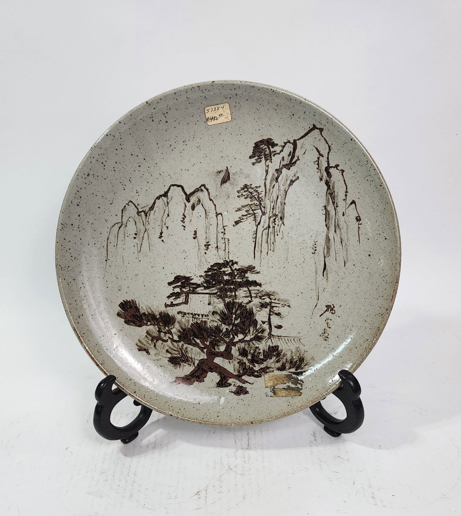 Antique Chinese Grey Glazed Large Landscape Plate (1 of 5)