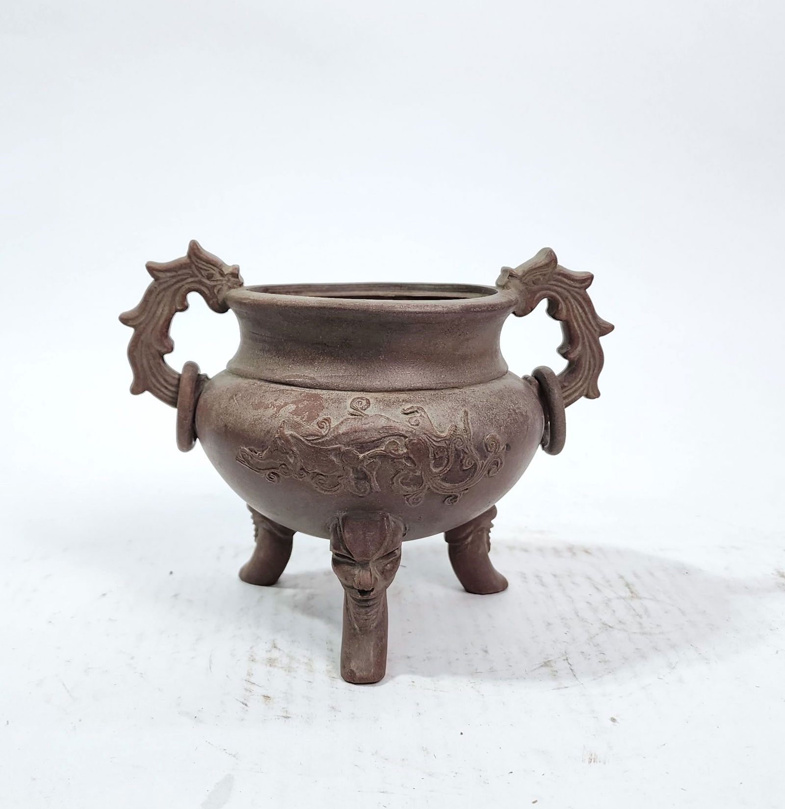 Antique Chinese Yixing Clay Censer with Handles: Antique Chinese Yixing Clay Censer with Handles, ca. 20th century.