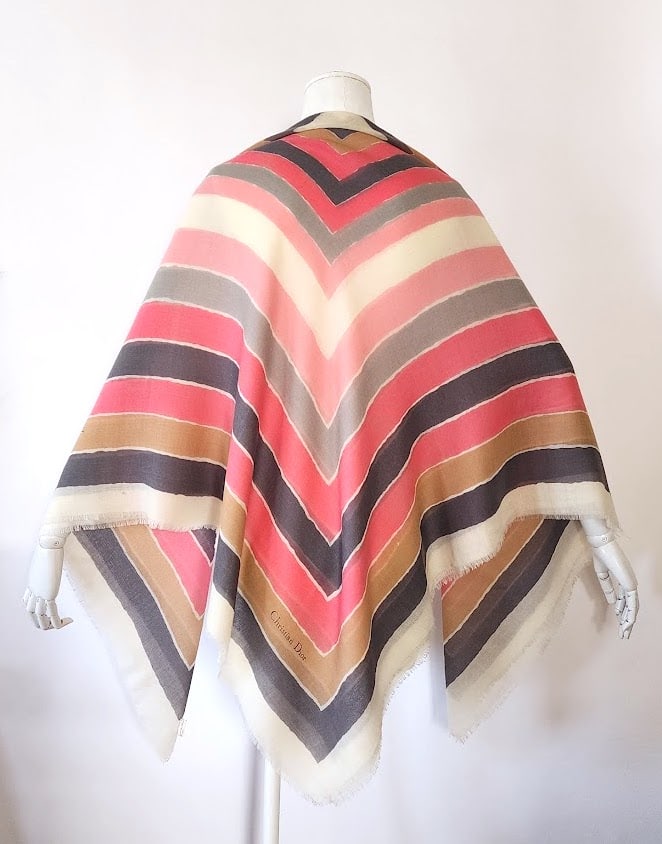 Christian Dior Wool & Silk Large Scarf Shawl, 1970s 55"x55" (1 of 6)