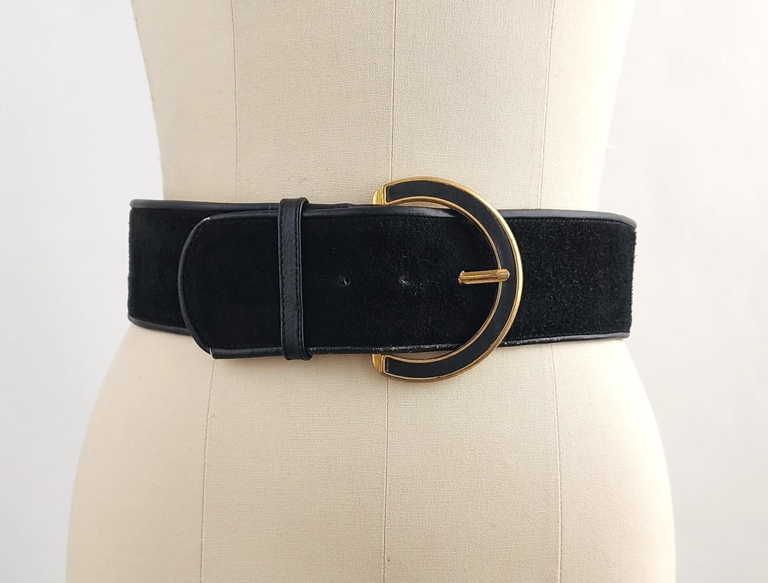 Christian Dior Black Suede Belt, ca. 1980s: Christian Dior Black Suede Belt, ca. 1980s. Size Small.