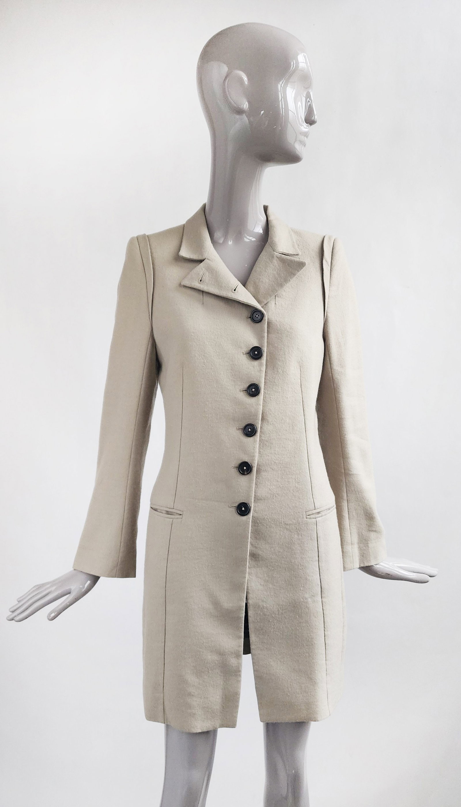 Ann Demeulemeester Beige Wool Coat Jacket, 2000s (1 of 9)