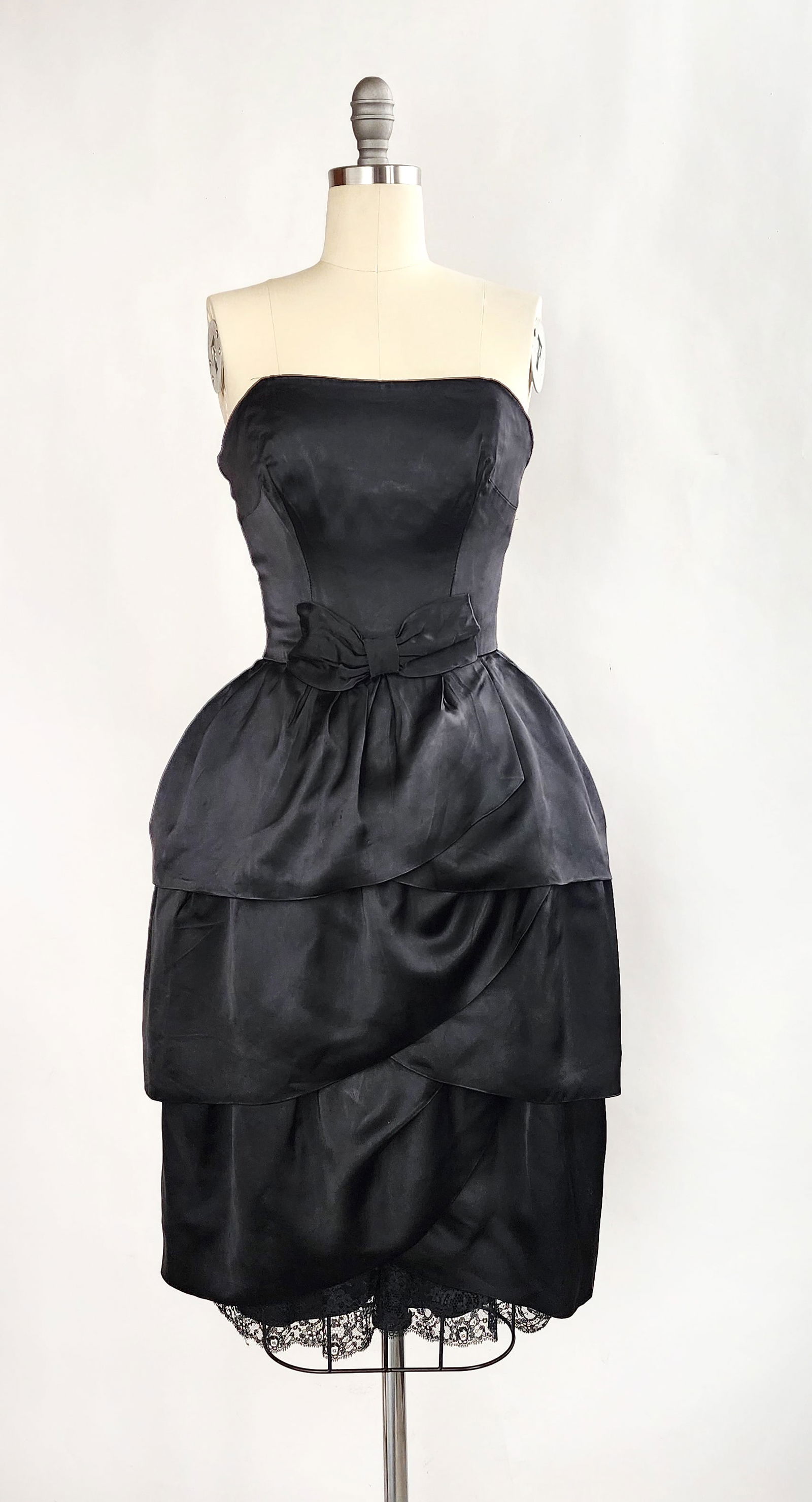 Christian Dior by Yves Saint Laurent Copy Black Satin Strapless Dress, 1958 (1 of 3)