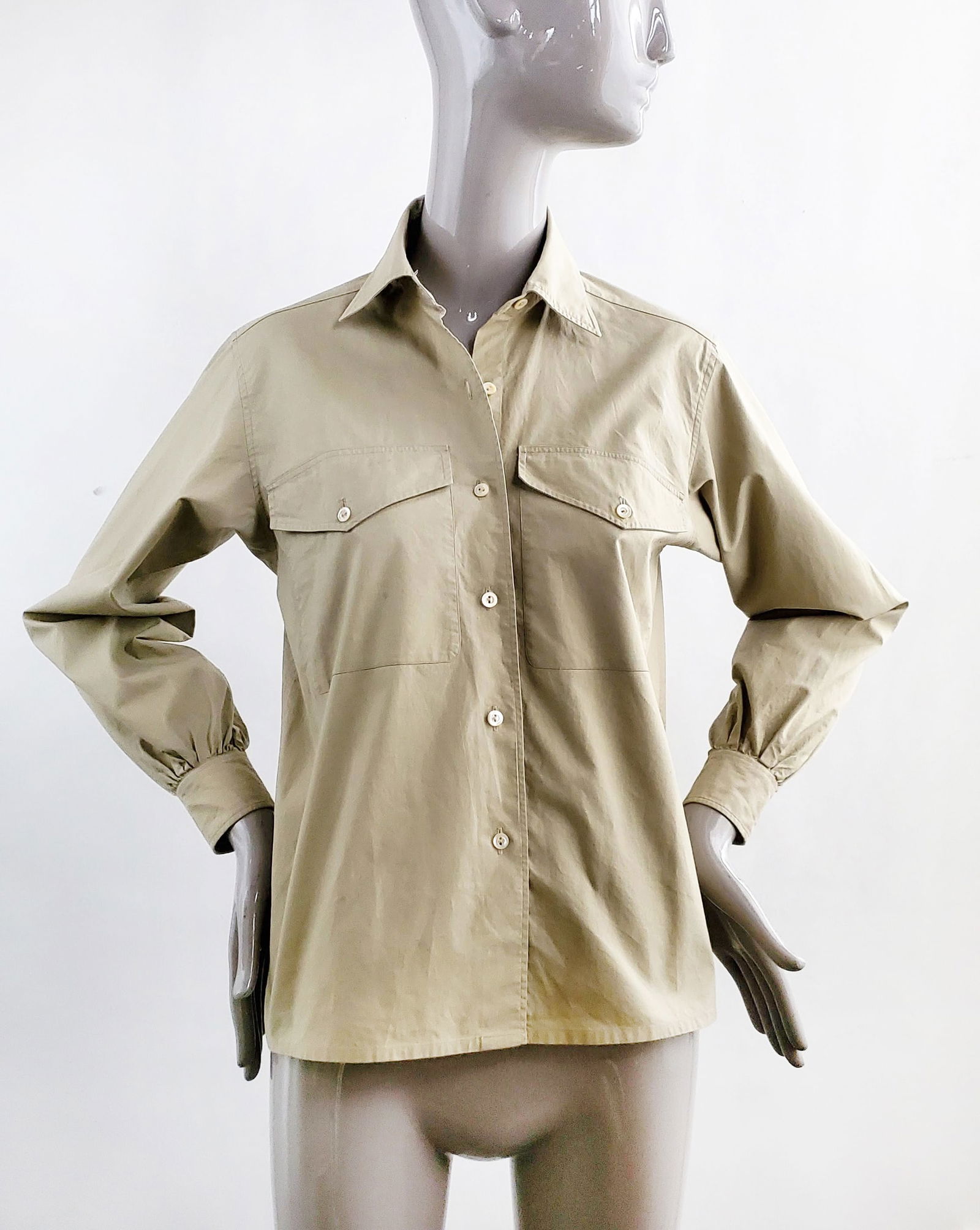 Saint Laurent Rive Gauche Khaki Cotton Safari Shirt, ca. Early 70s (1 of 5)