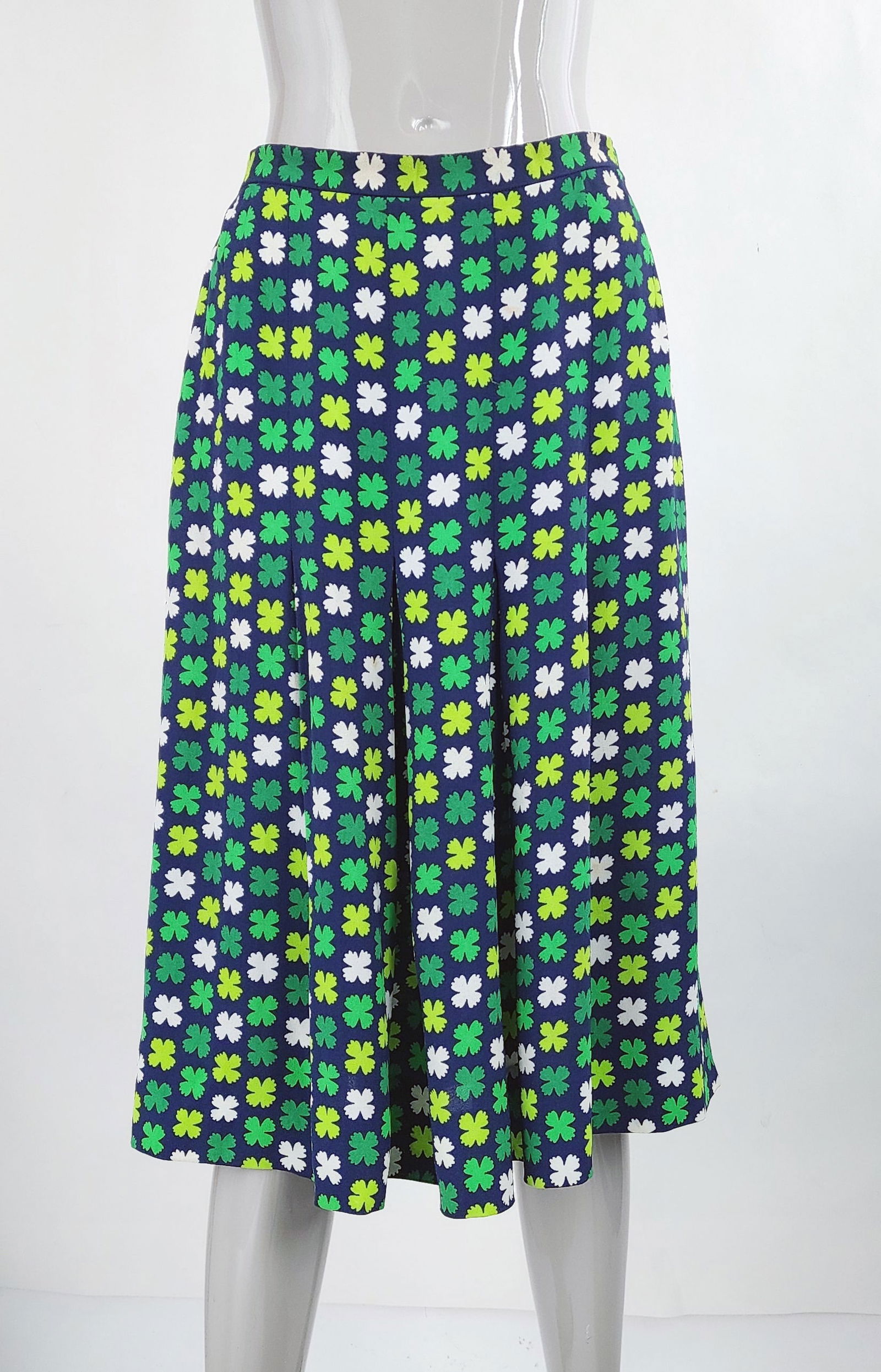 Givenchy Nouvelle Boutique Green & Blue Clover Print Skirt, ca. Early 1970s (1 of 4)
