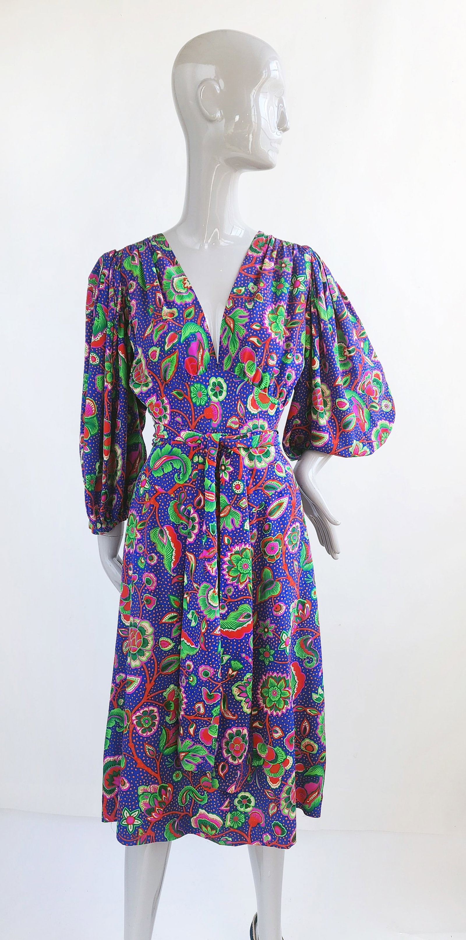 Saint Laurent Rive Gauche Floral Print Silk Dress, ca. 1980s: Saint Laurent Rive Gauche Floral Print Silk Dress, ca. Late 1970s- 1980s. Made in France, size 38FR.