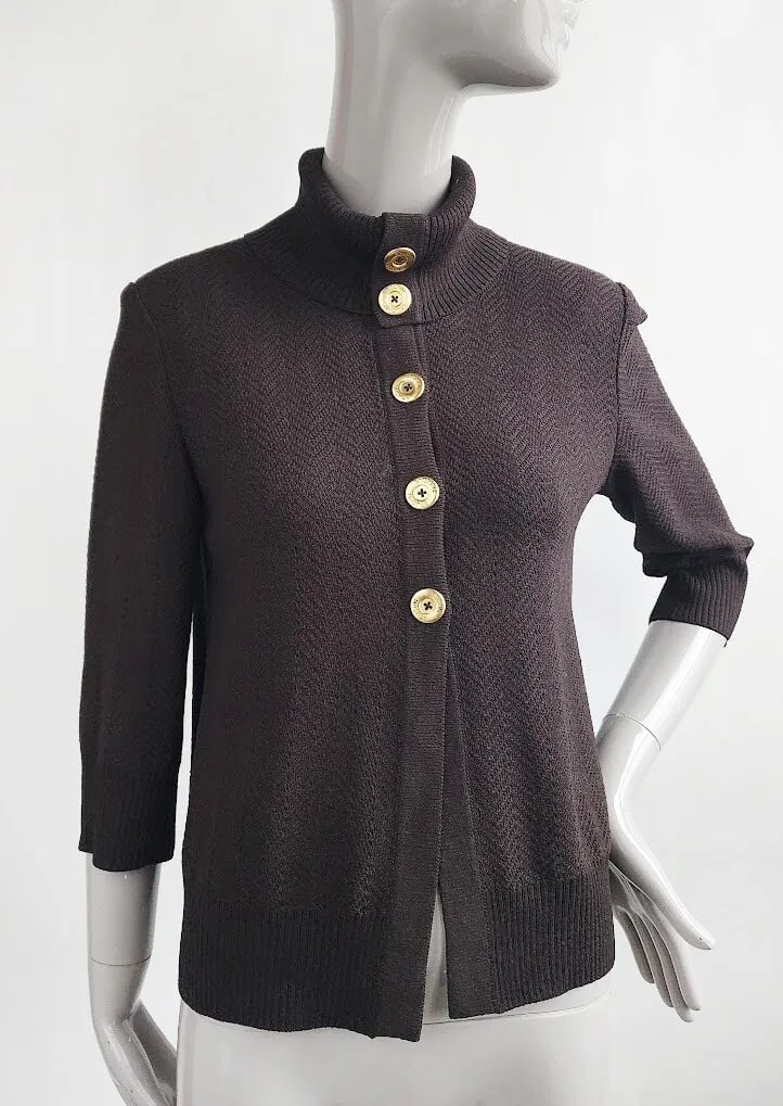 St. John Brown Wool & Rayon Blend Knit Cardigan with Logo Buttons, 2009 (1 of 7)