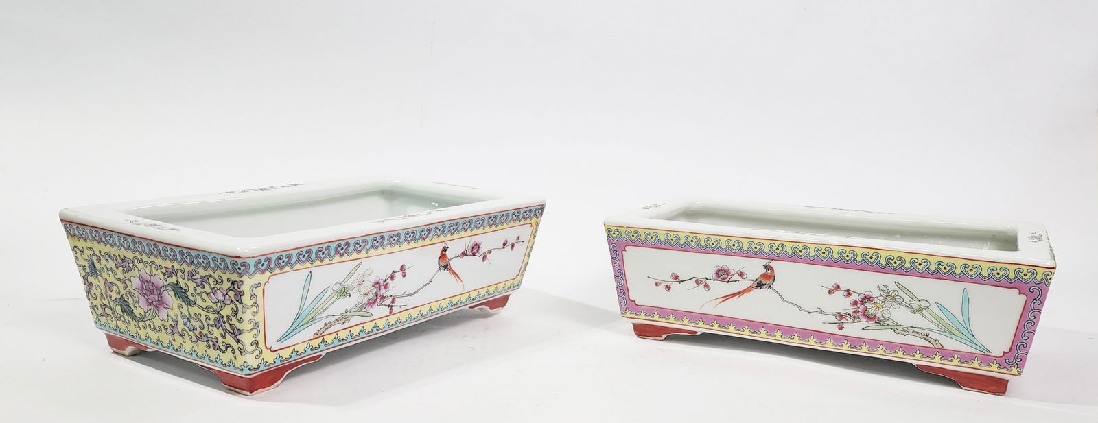 Pair of Chinese Jingdezhen Famille Rose Porcelain Rectangle Planters (1 of 12)