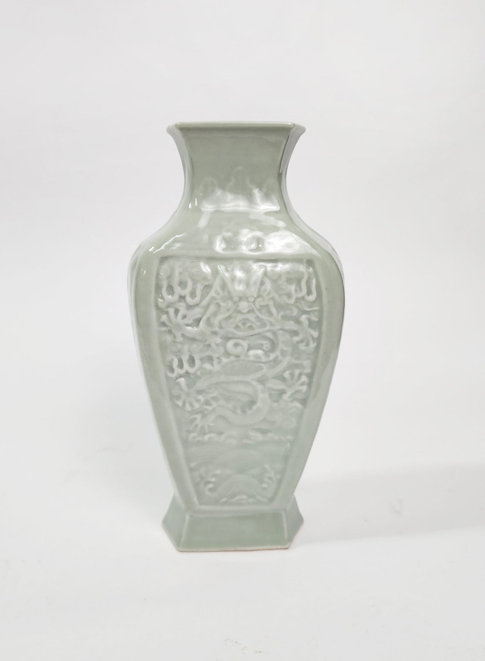 Antique Chinese Export Celadon Glazed Moulded Vase (1 of 5)