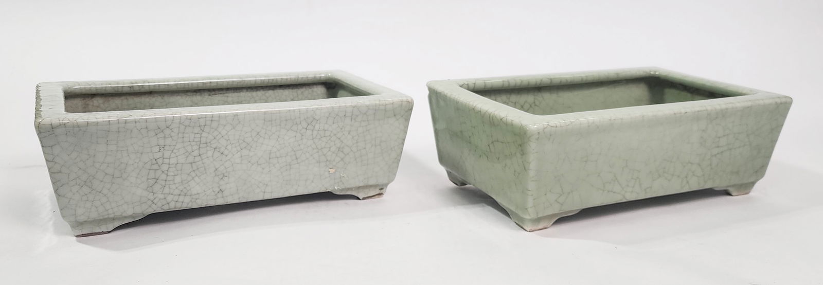 Pair of Chinese Crackle Celadon Glazed Rectangle Planters (1 of 11)
