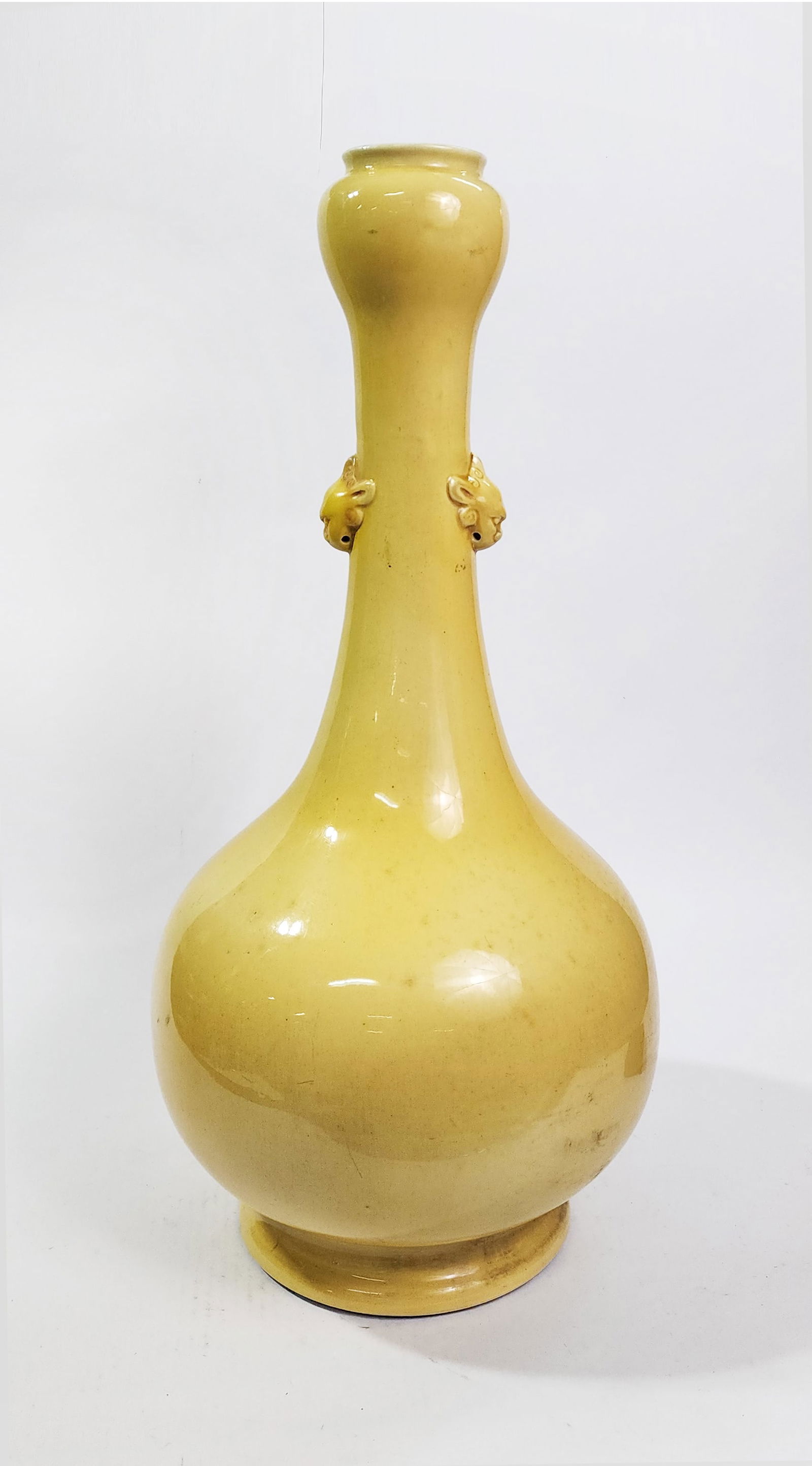 Antique Chinese Yellow Glazed Garlic Mouth Large Bottle Vase (1 of 6)
