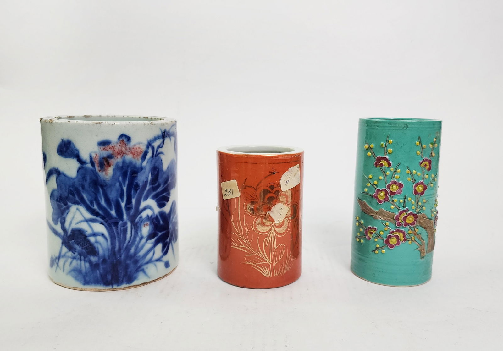 Lot of 3 Antique Chinese Porcelain Brush Holders (1 of 5)